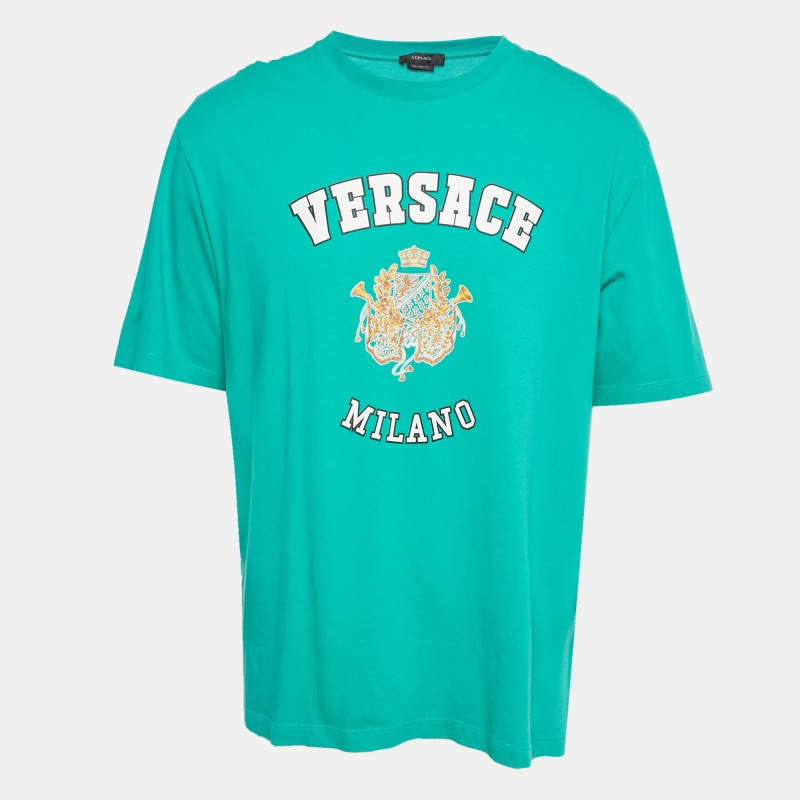 

Versace Green Logo Print Cotton Royal Rebellion Crewneck T-Shirt M