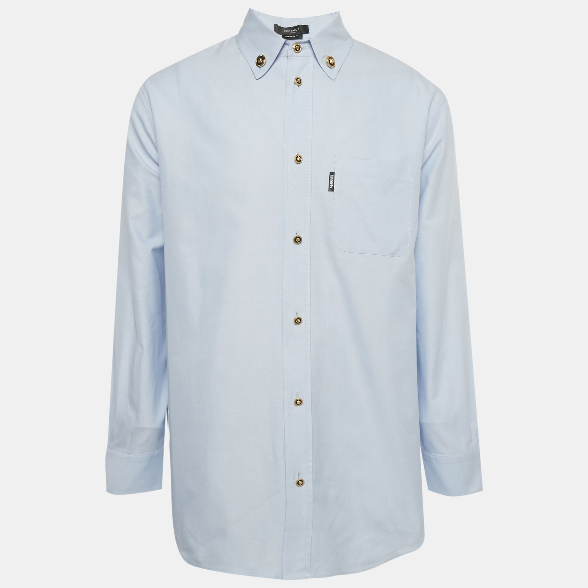 

Versace Blue Cotton Medusa Button Heritage Fit Shirt L