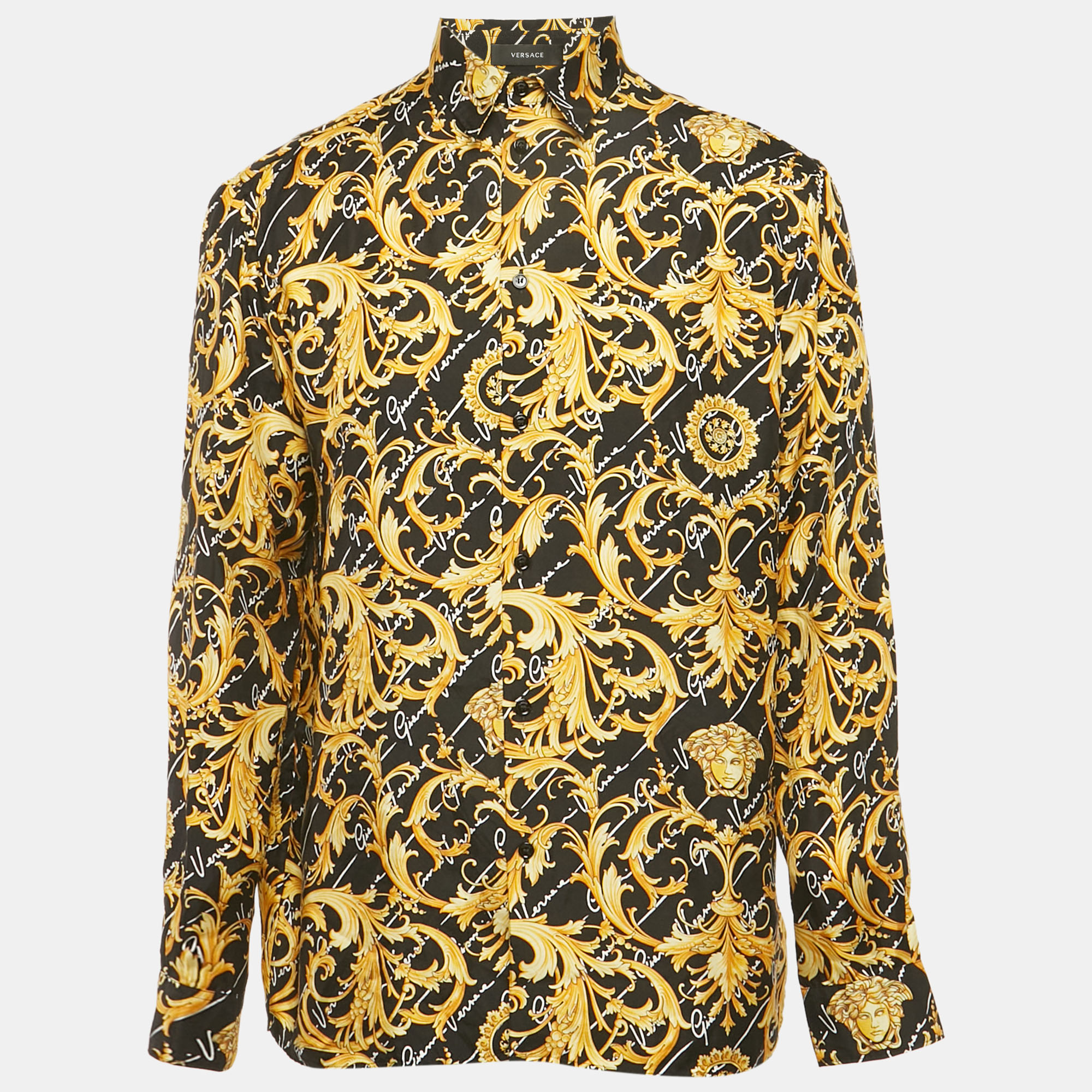 

Versace Black/Yellow Barocco Print Silk Shirt L