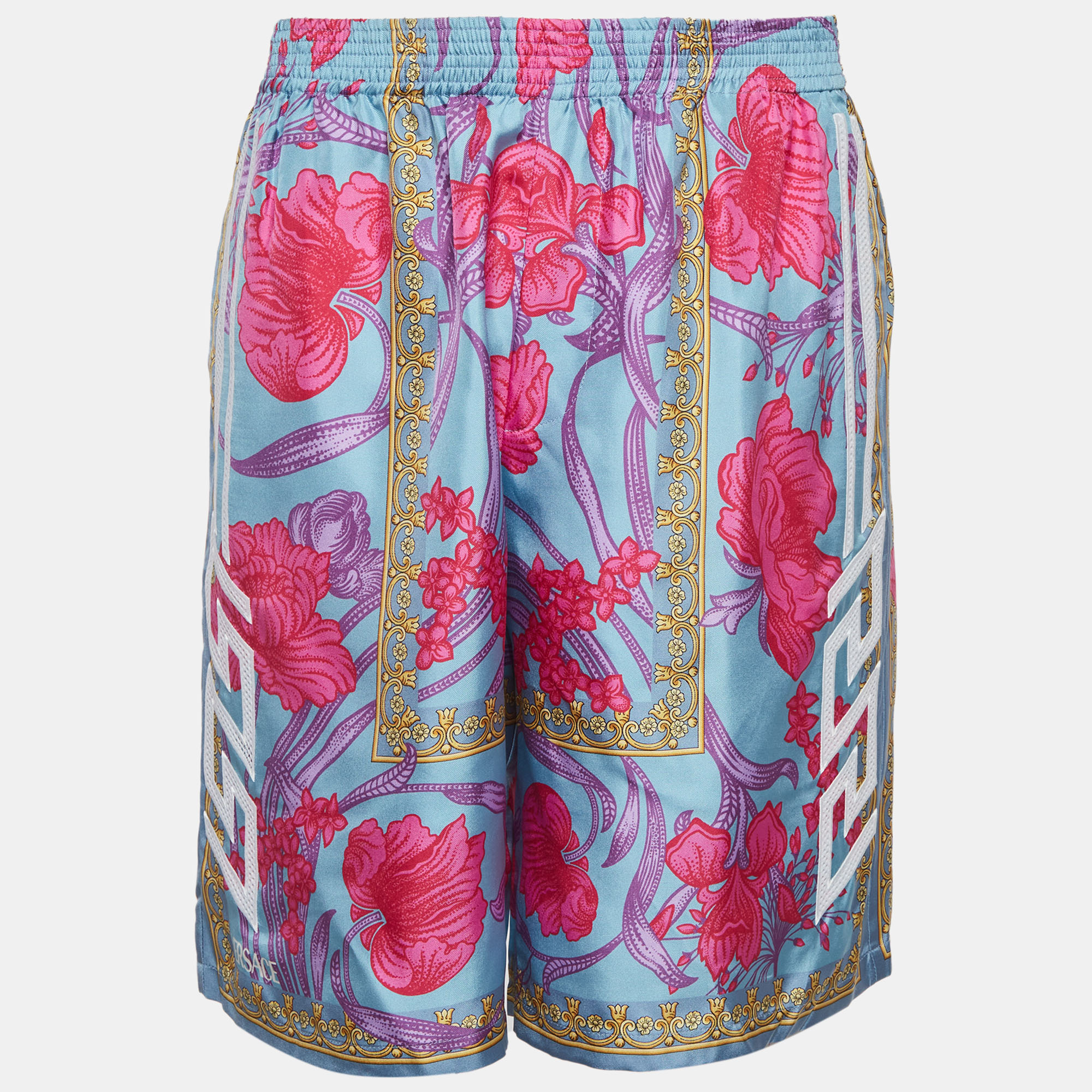 

Versace Blue Floral Print Silk Embroidered Shorts S