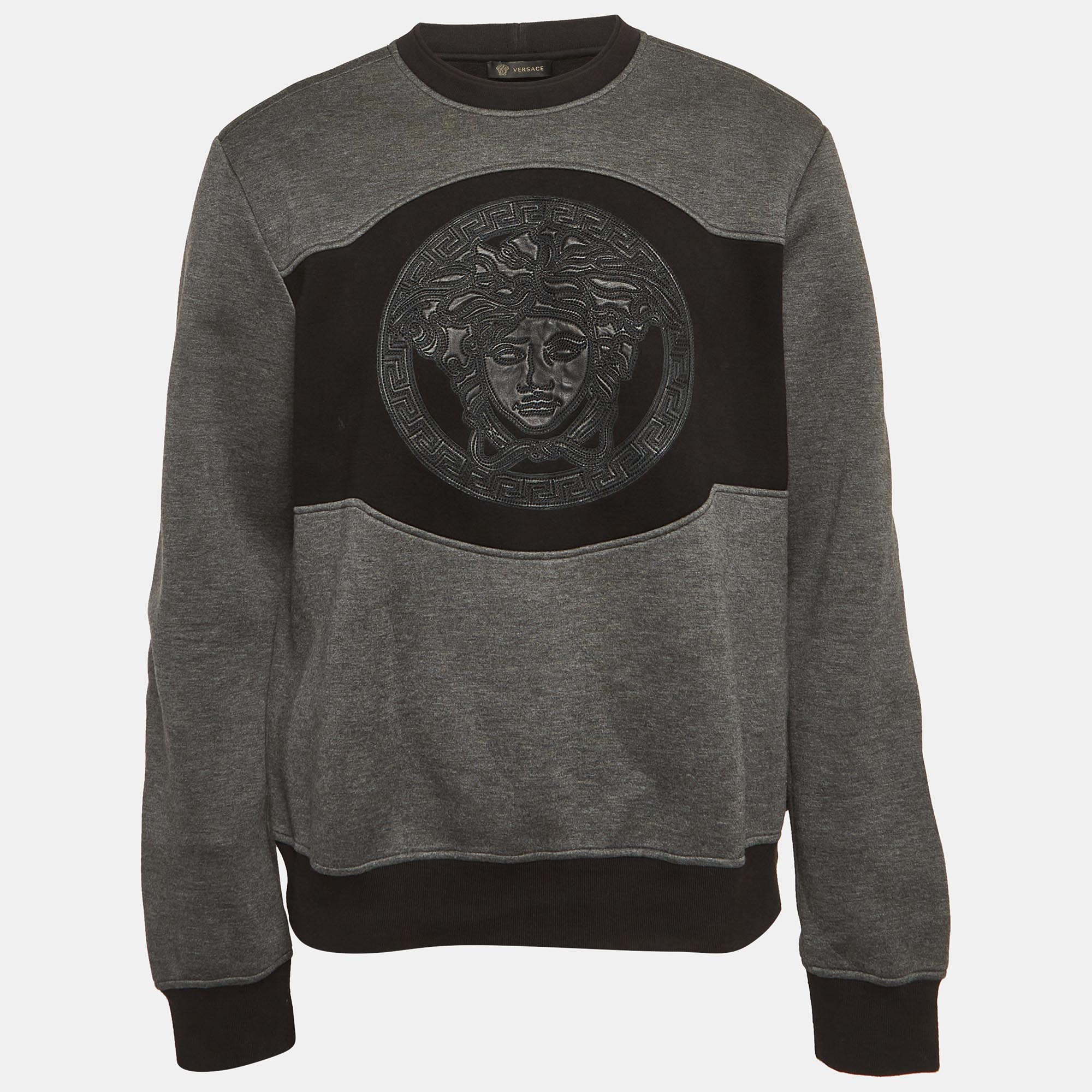 

Versace Grey Medusa Leather Trim Neoprene Sweatshirt L