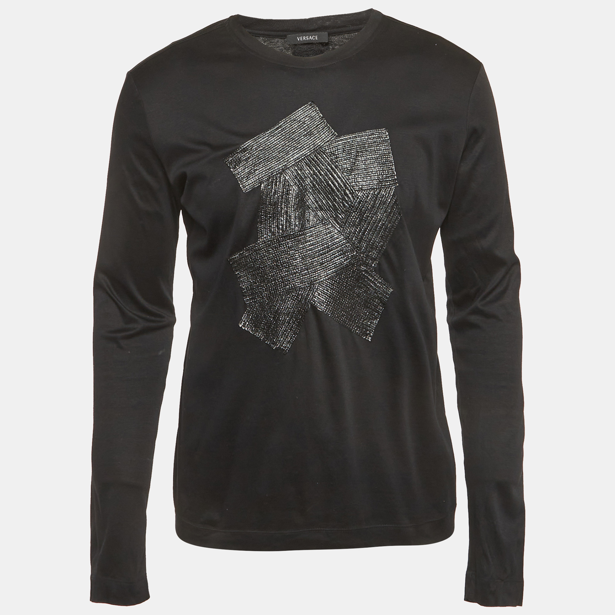 

Versace Black Leather Applique Jersey T-Shirt M