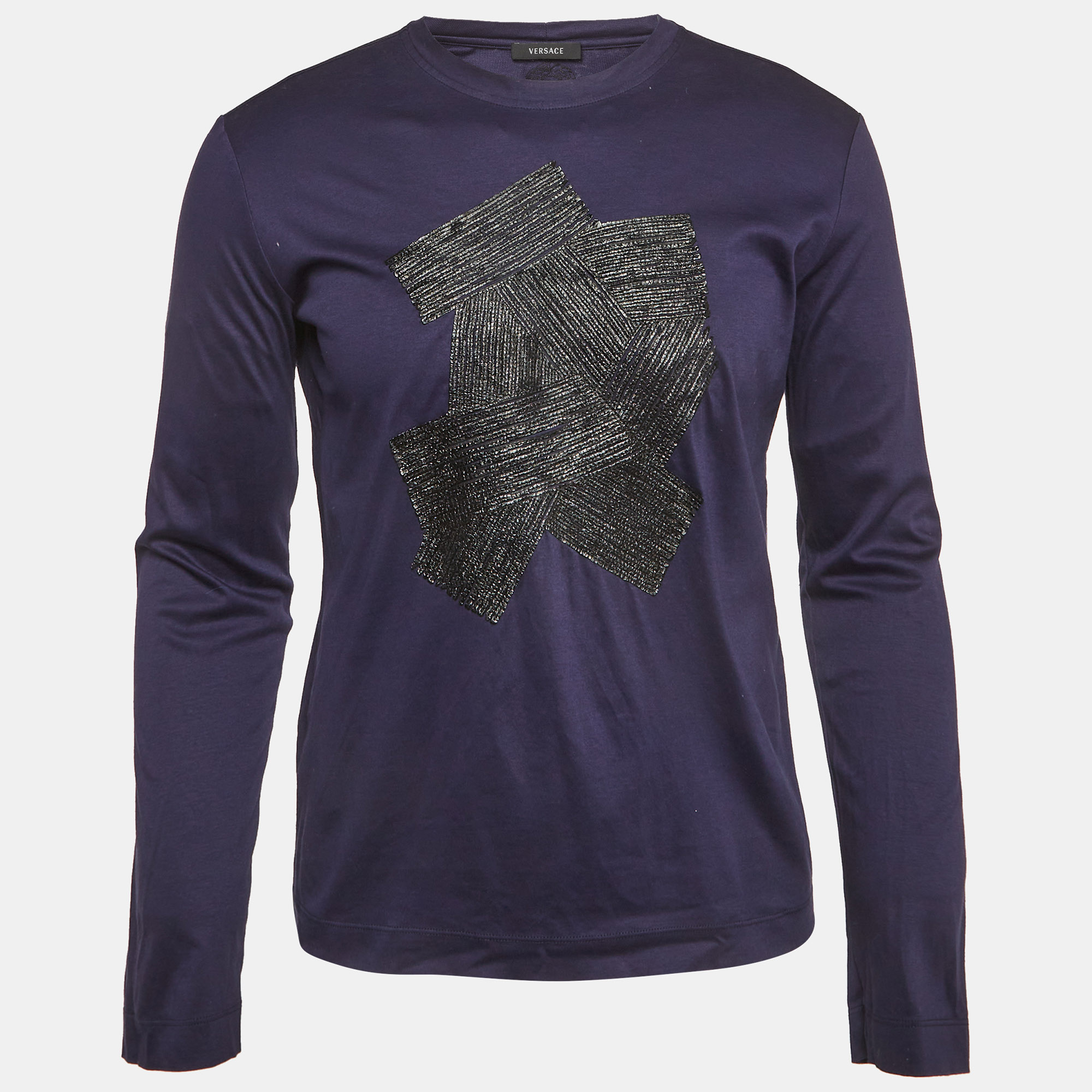 

Versace Nacvy Blue Leather Applique Jersey T-Shirt M