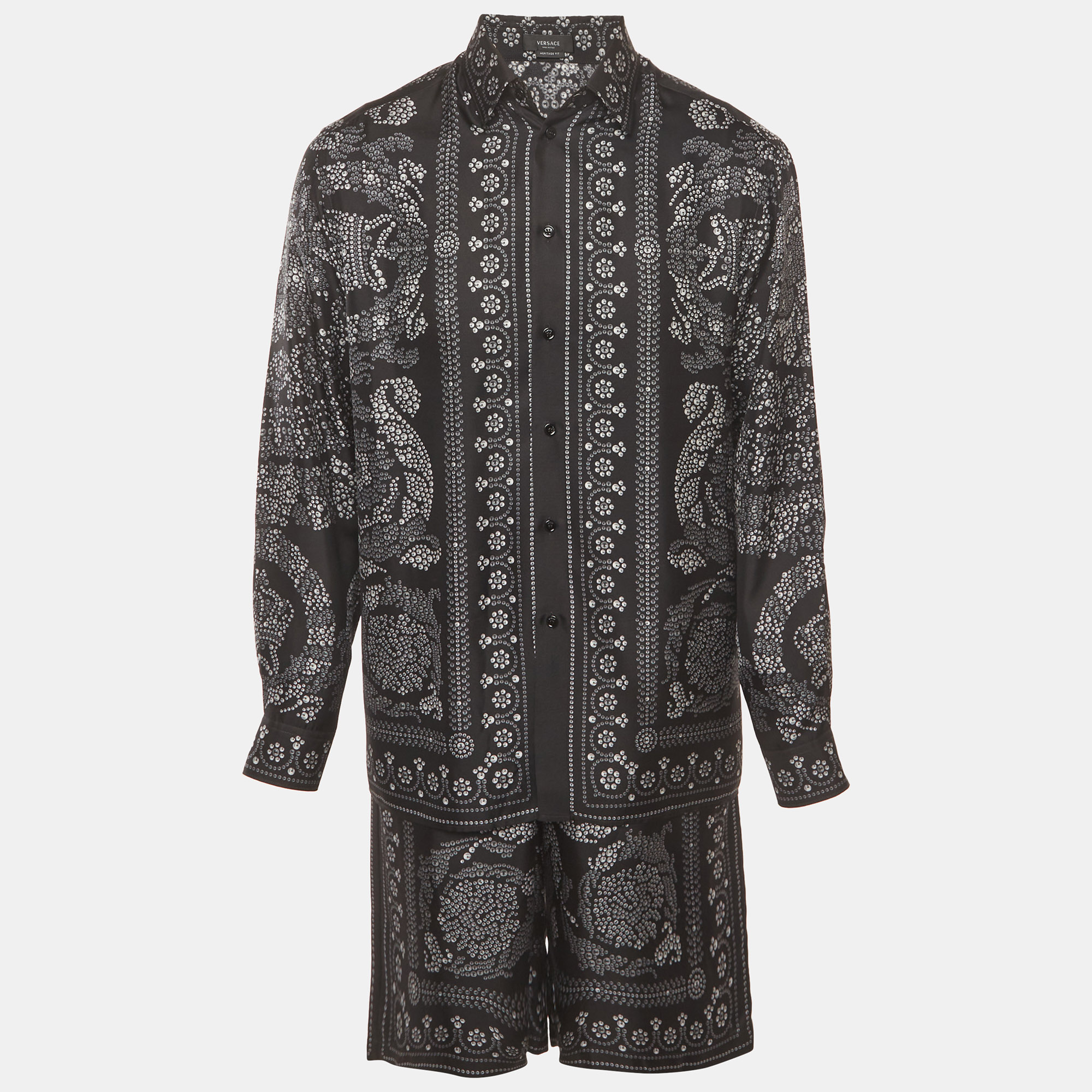 

Versace Black Printed Silk Long Sleeve Set M