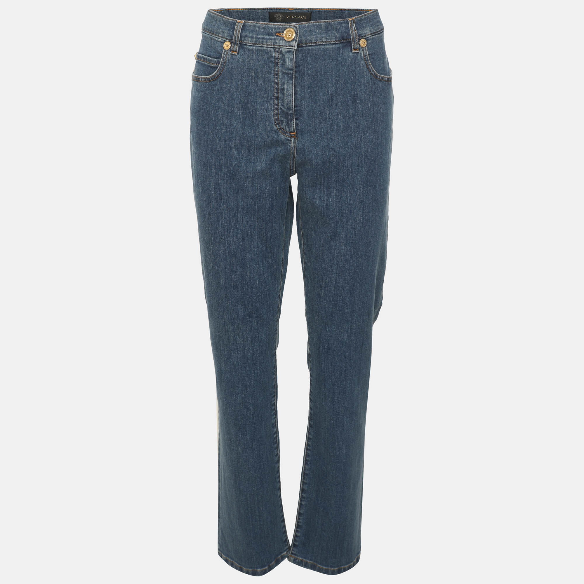 Versace Blue Denim Medusa Embroidered Jeans M