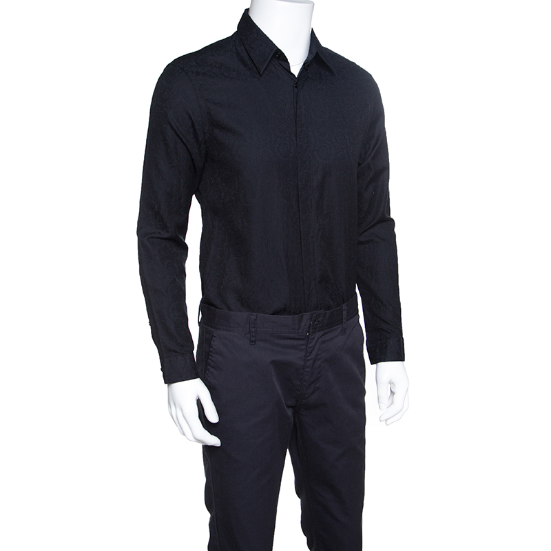 

Versace Black Cotton Jacquard Long Sleeve Slim Fit Shirt