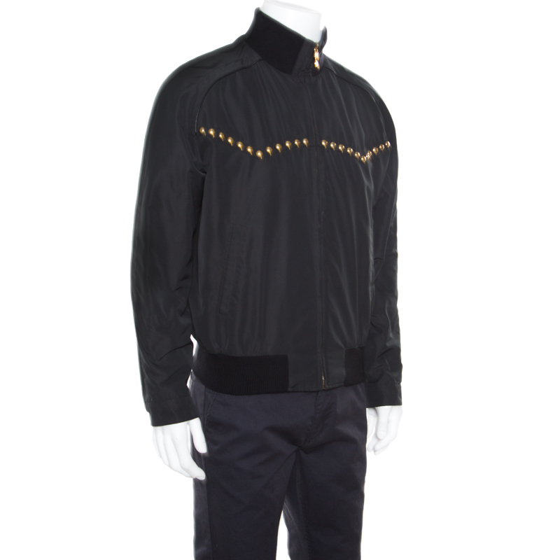 

Versace Black Studded Zip Front Bomber Jacket