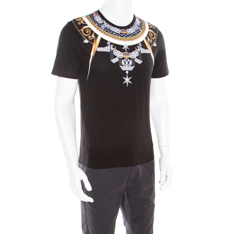 

Versace Collection Black Bejeweled Baroque Printed Crew Neck T- Shirt