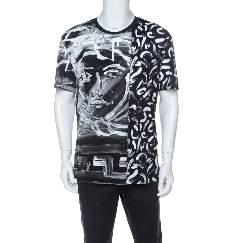 Pre Owned Versace Monochrome Medusa Painted Cotton T Shirt M