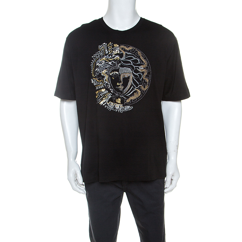 Pre Owned Versace Black Cotton Double Faced Medusa T-Shirt 4XL