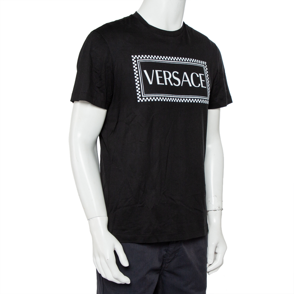 

Versace Black Logo Printed Cotton Crewneck T-Shirt