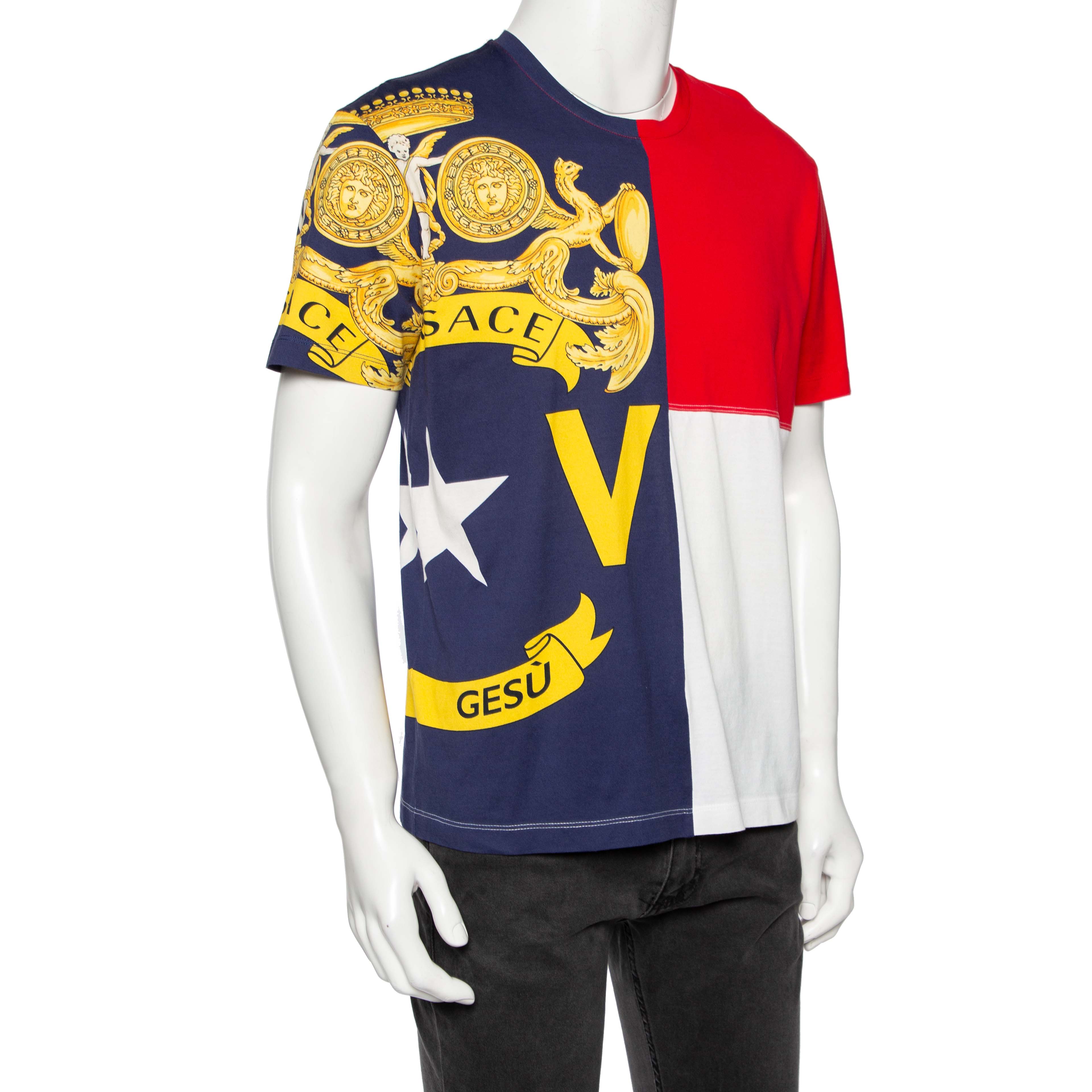 

Versace Colorblock Logo Printed Cotton Short Sleeve T-Shirt, Multicolor