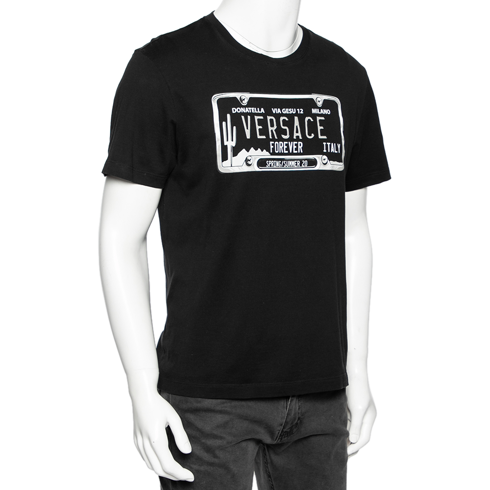 

Versace Black Cotton Number Plate Logo Printed Taylor Fit T-Shirt