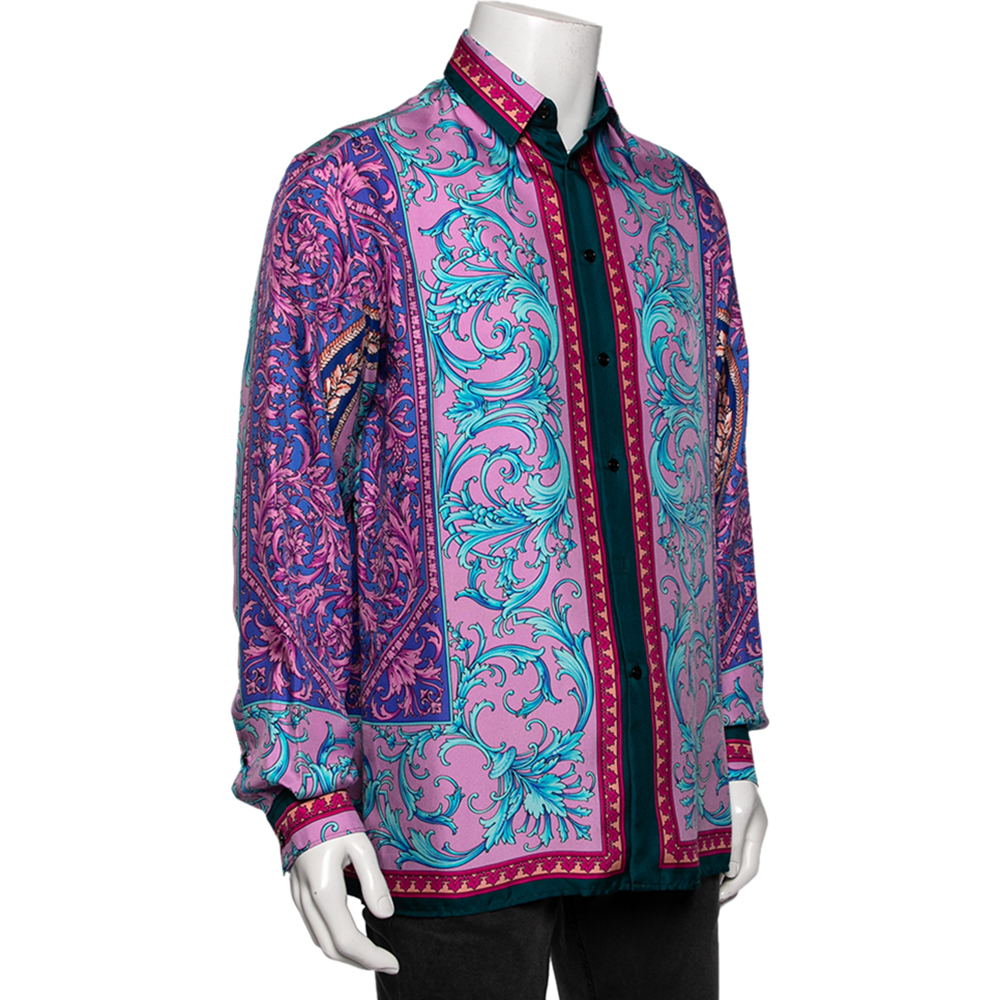 

Versace Multicolor Baroque Print Silk Long Sleeve Shirt