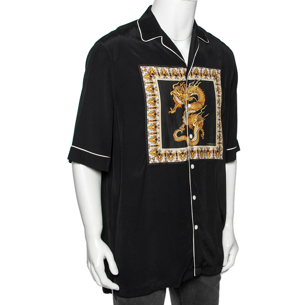 

Versace Black Dragon Print Silk Shirt