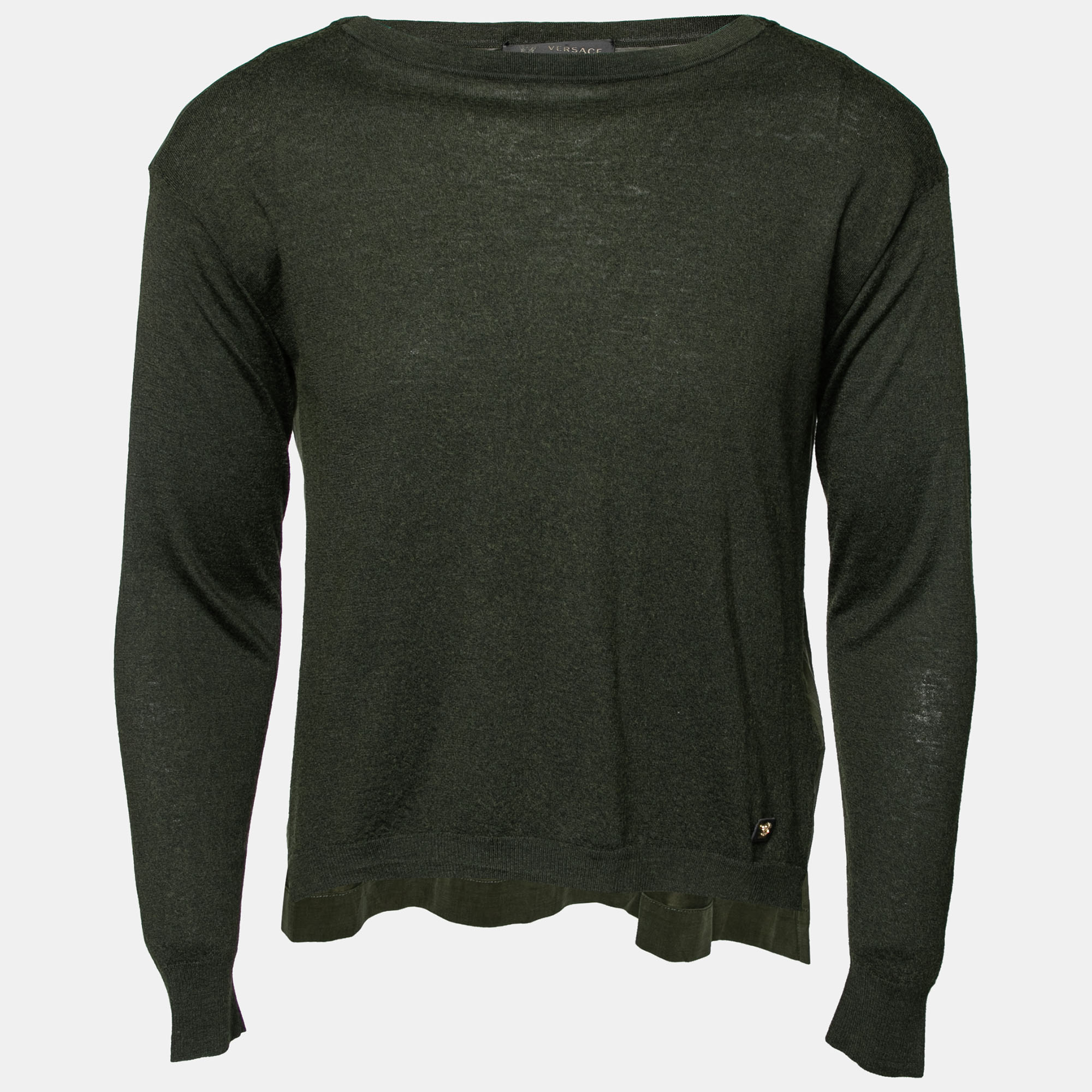 Pre-owned Versace Green Knit Crew Neck Long Sleeve T-shirt M