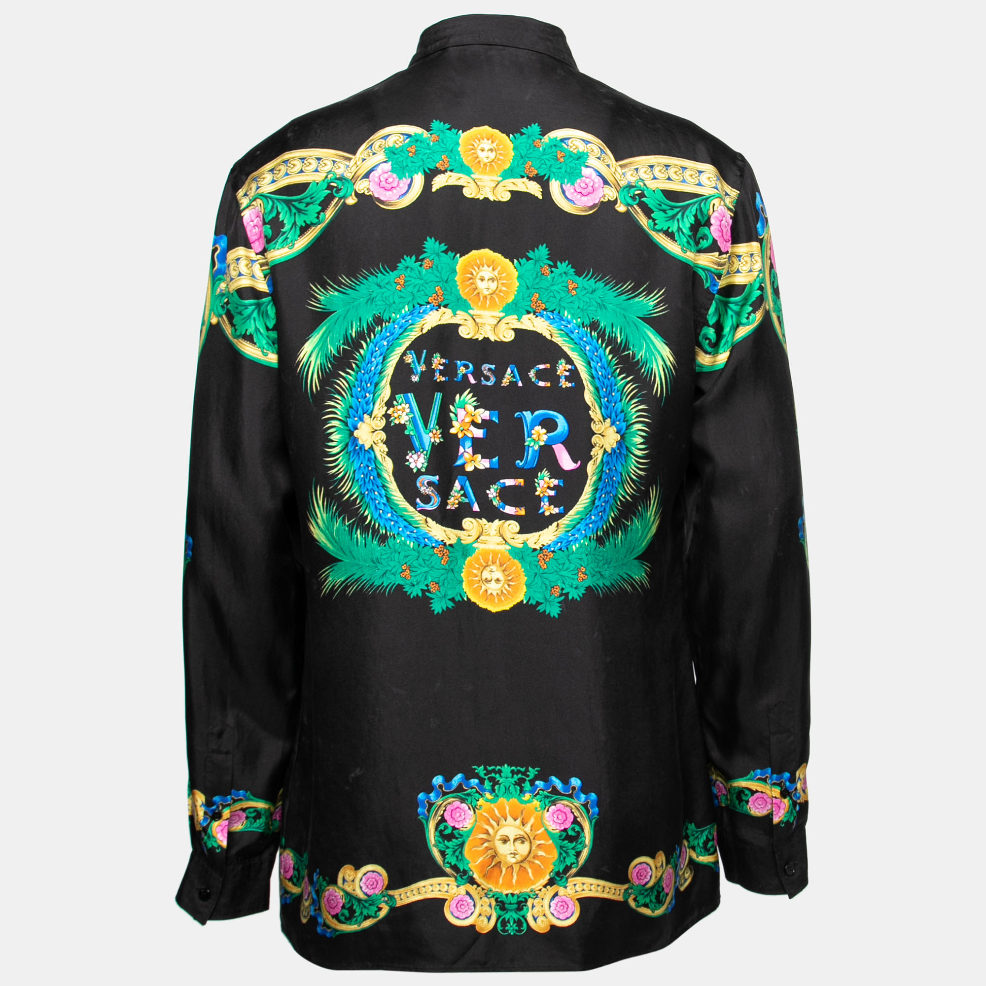 

Versace Black Printed Silk Button Front Long Sleeve Shirt