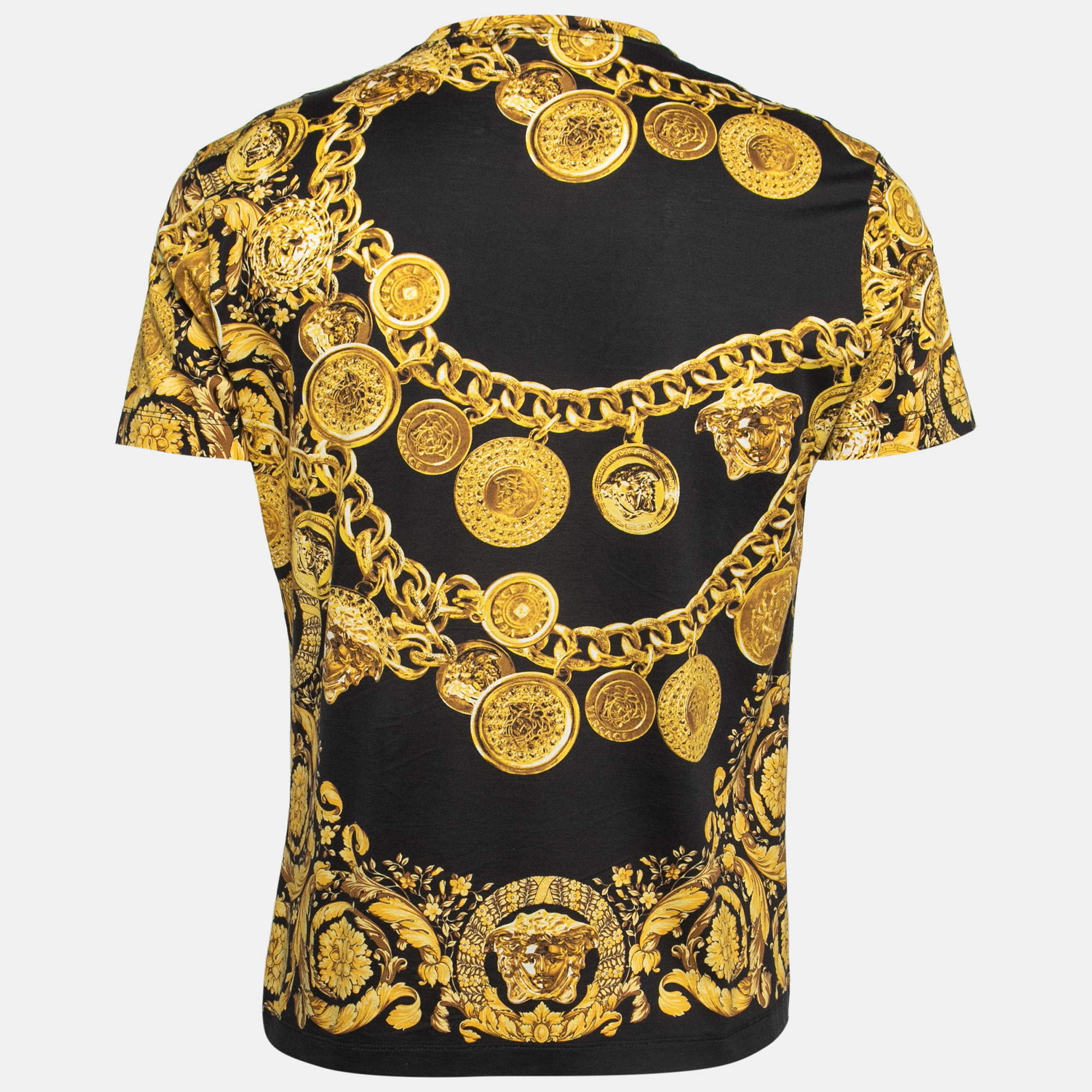 

Versace Black Baroque Chain Printed Cotton T-Shirt