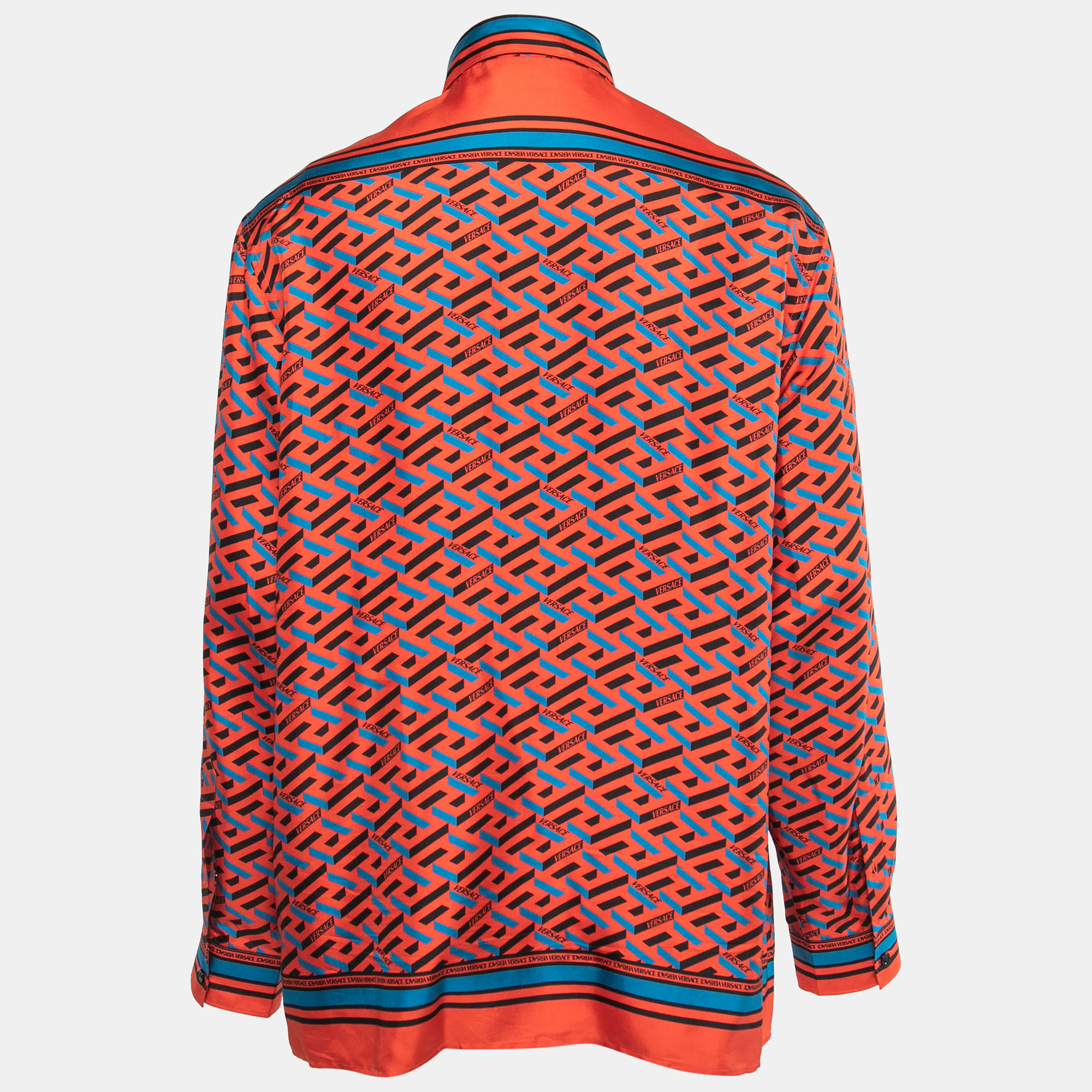 

Versace Red/Multicolor La Greca Print Silk Shirt 2XL