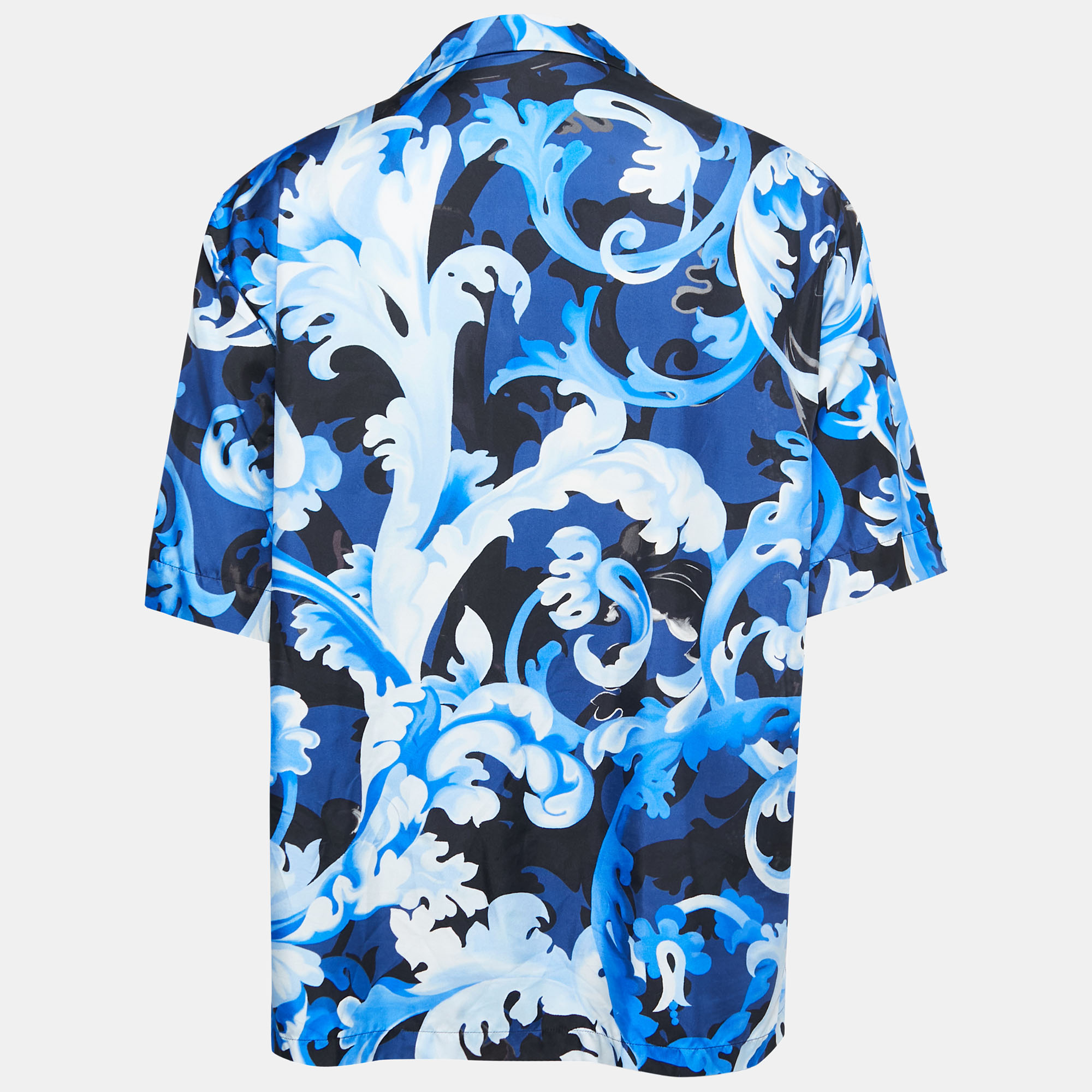 

Versace Blue Barocco Print Silk Half Sleeve Americana Fit Shirt