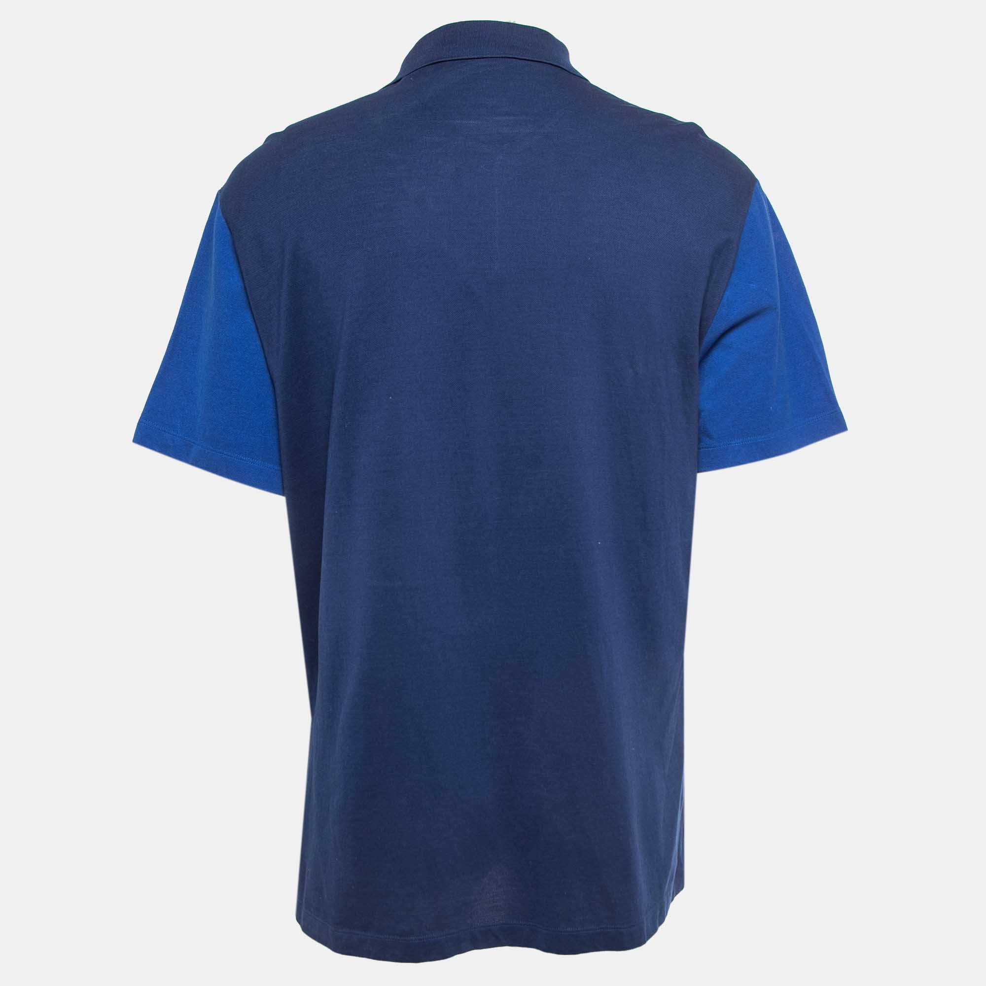 

Versace Navy Blue Cotton Knit Zip Front Polo T-Shirt 3XL