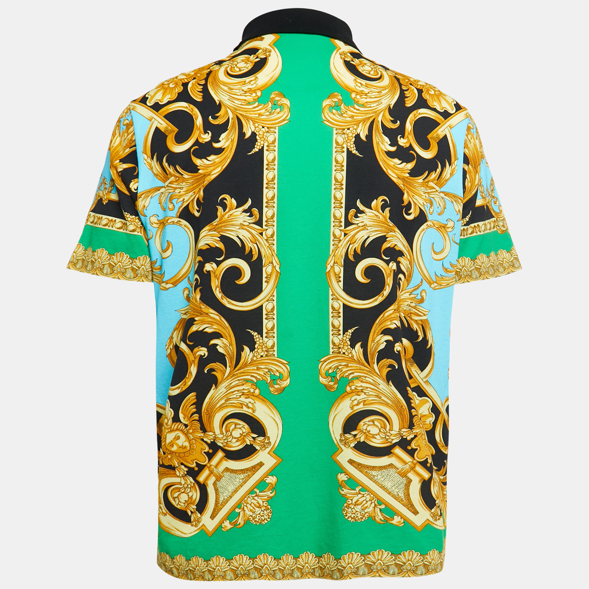 

Versace Multicolor Baroque Printed Cotton Pique Polo T-Shirt