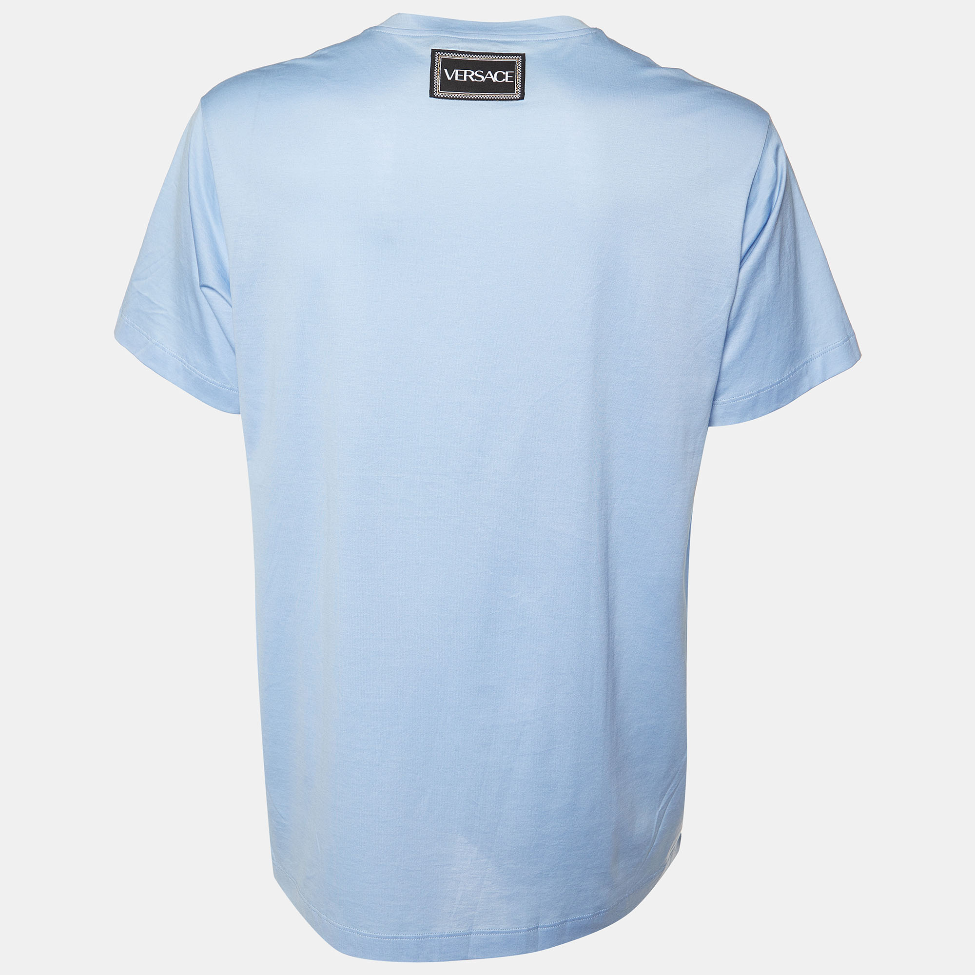 

Versace Blue Logo Embroidered Cotton Knit T-Shirt