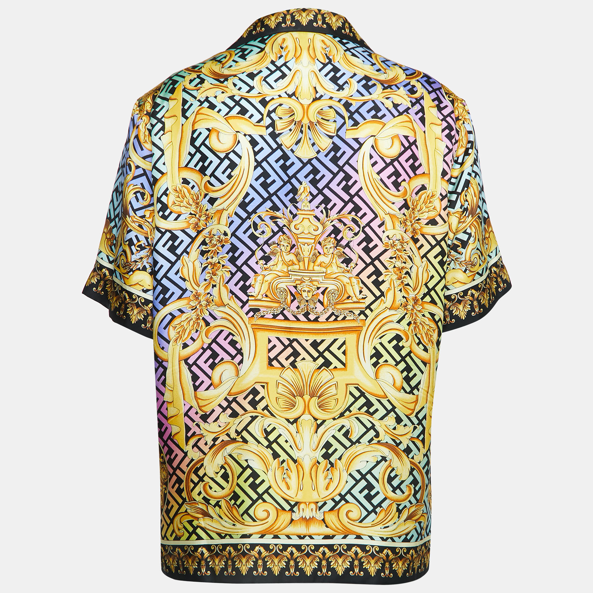

Fendace Multicolor Monogram Baroque Printed Silk Short Sleeve Shirt