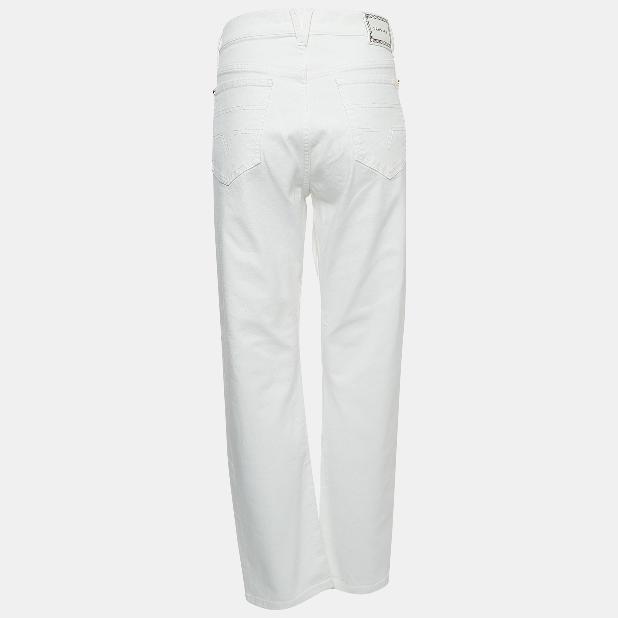 

Versace White Denim Medusa Button Detailed Jeans  Waist 34