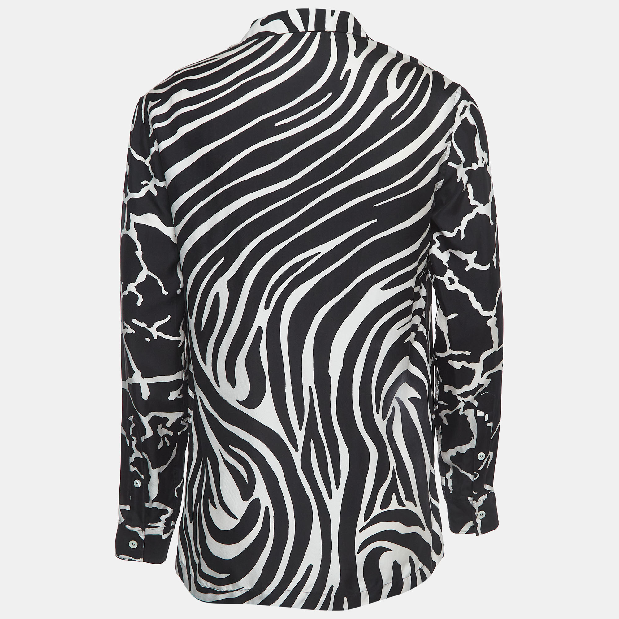 

Versace Black Zebra/Giraffe Print Silk Button Front Full Sleeve Shirt