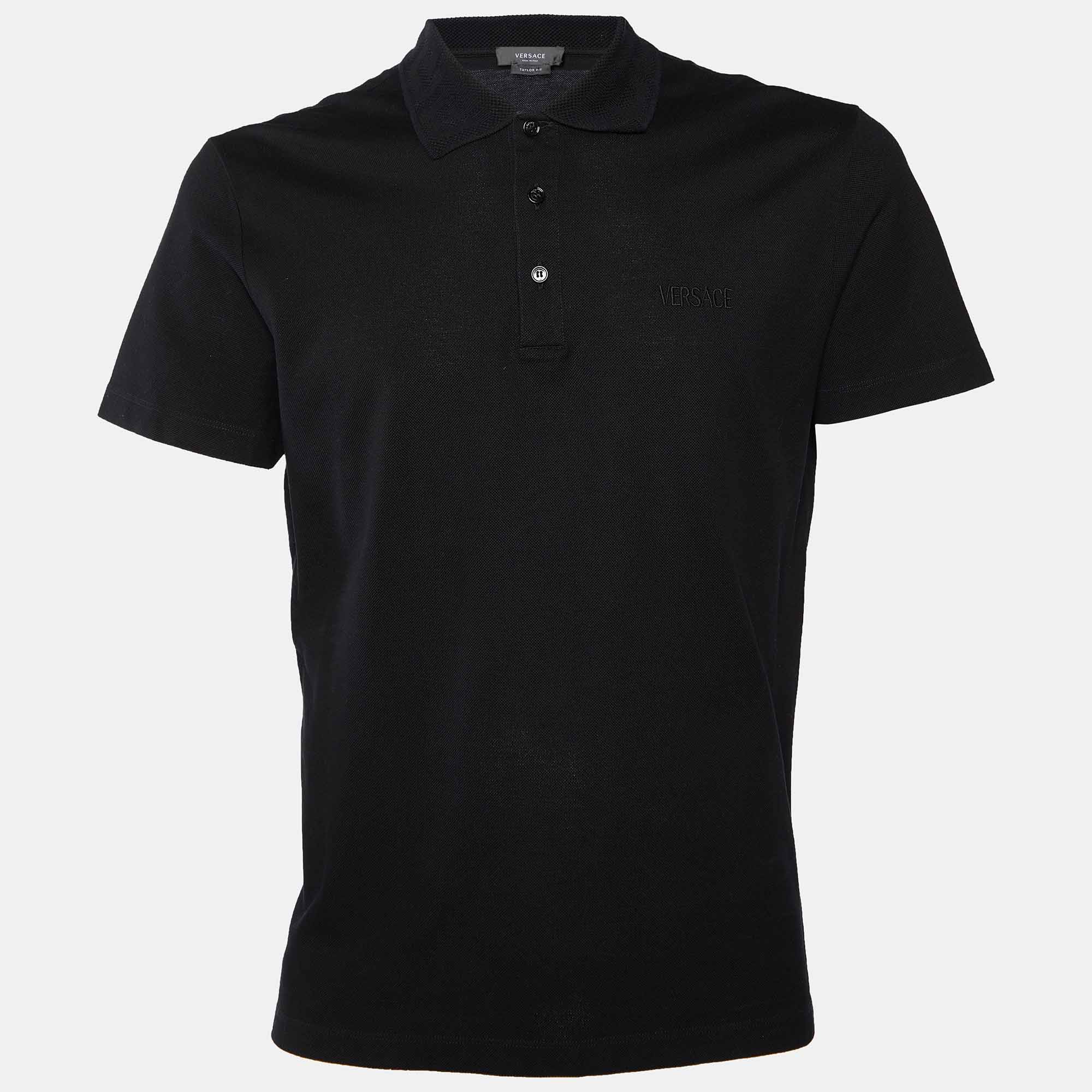 

Versace Black Cotton Pique Taylor Fit Polo T-Shirt