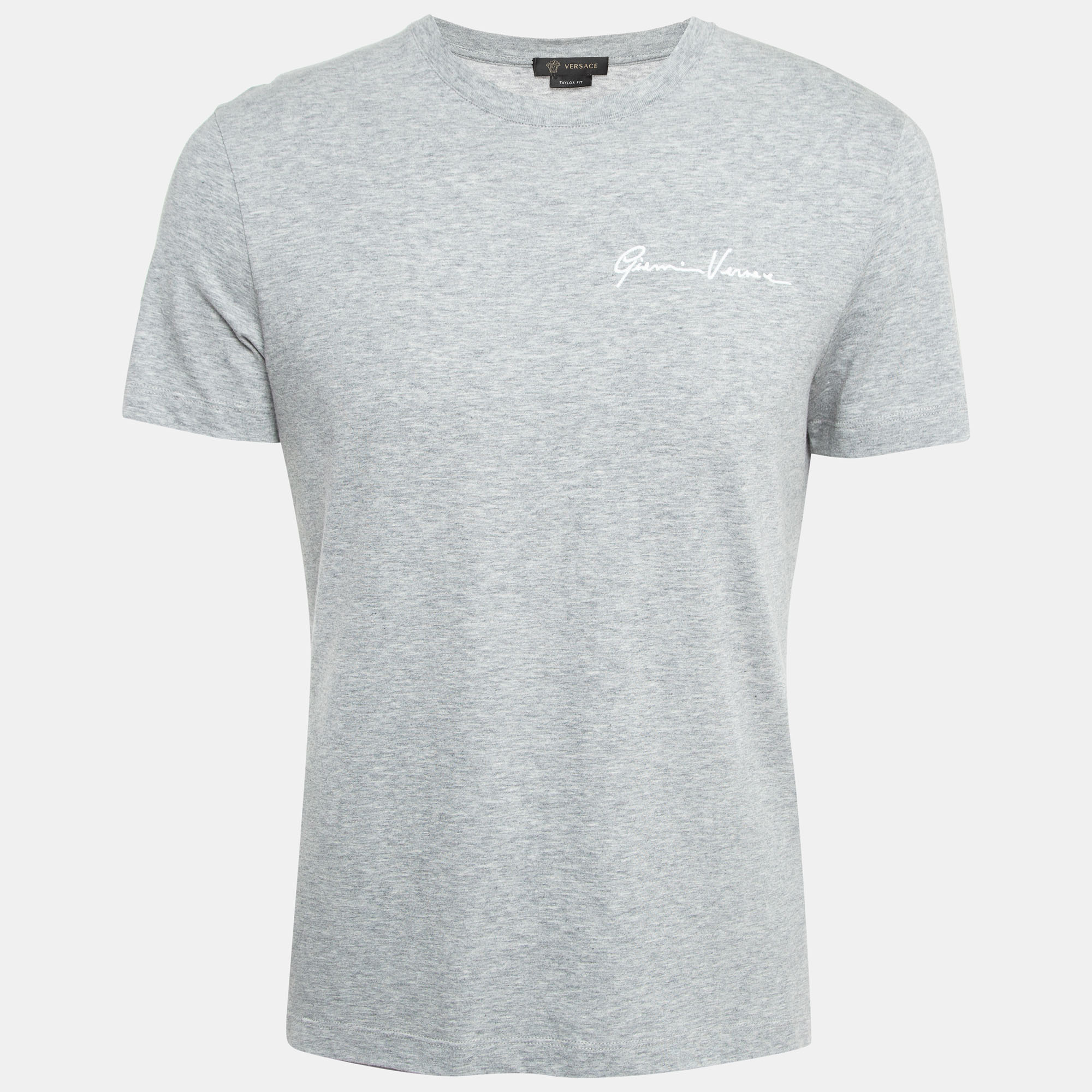 Versace Grey Cotton Logo-Embroidered T-Shirt M