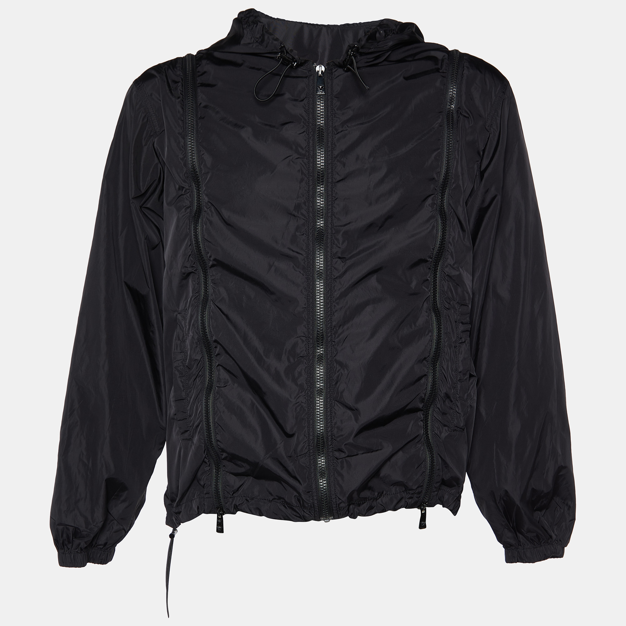 Pre-owned Versace Black Nylon Zip Detail Hooded Jacket M