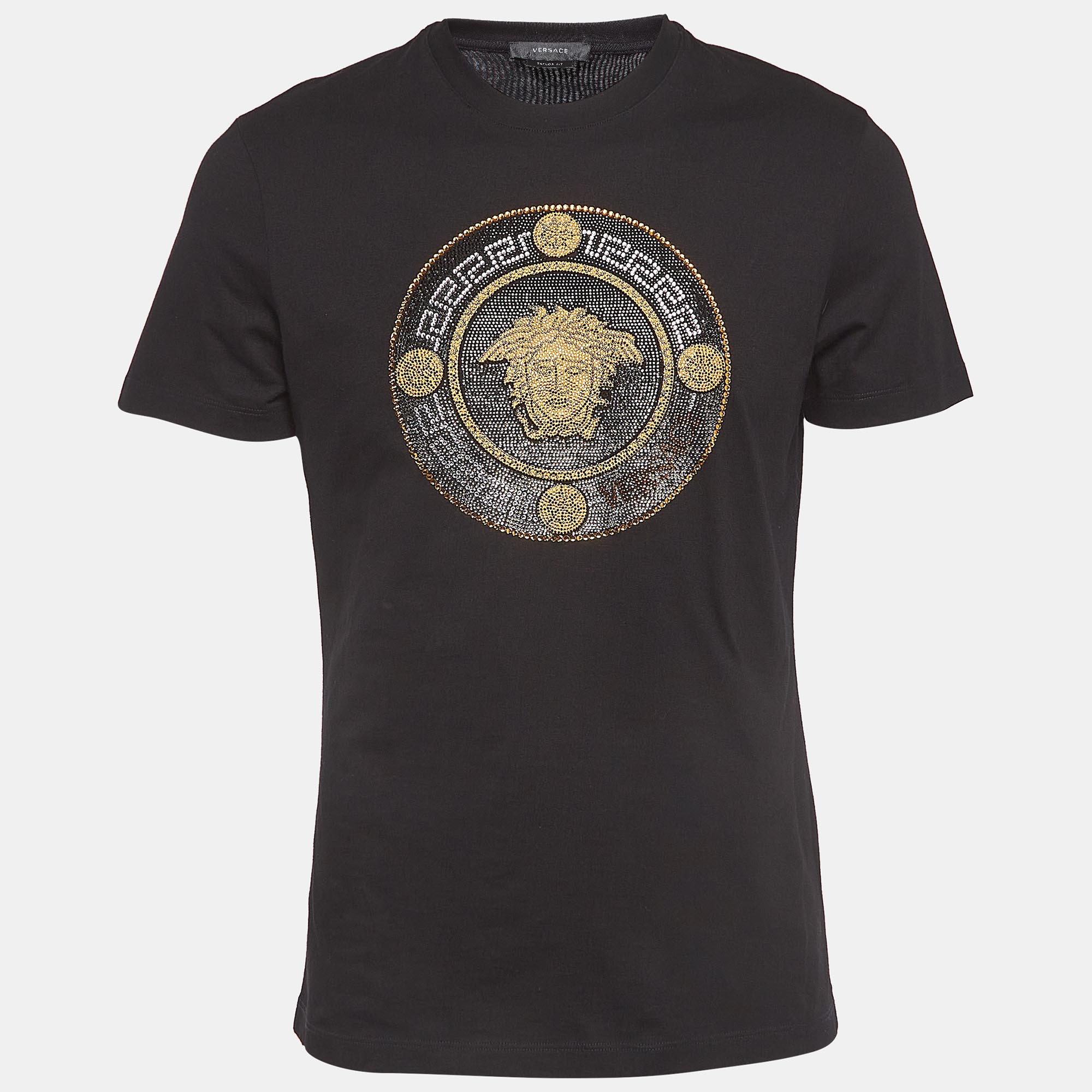 

Versace Black Cotton Embellished Medusa Logo T-Shirt