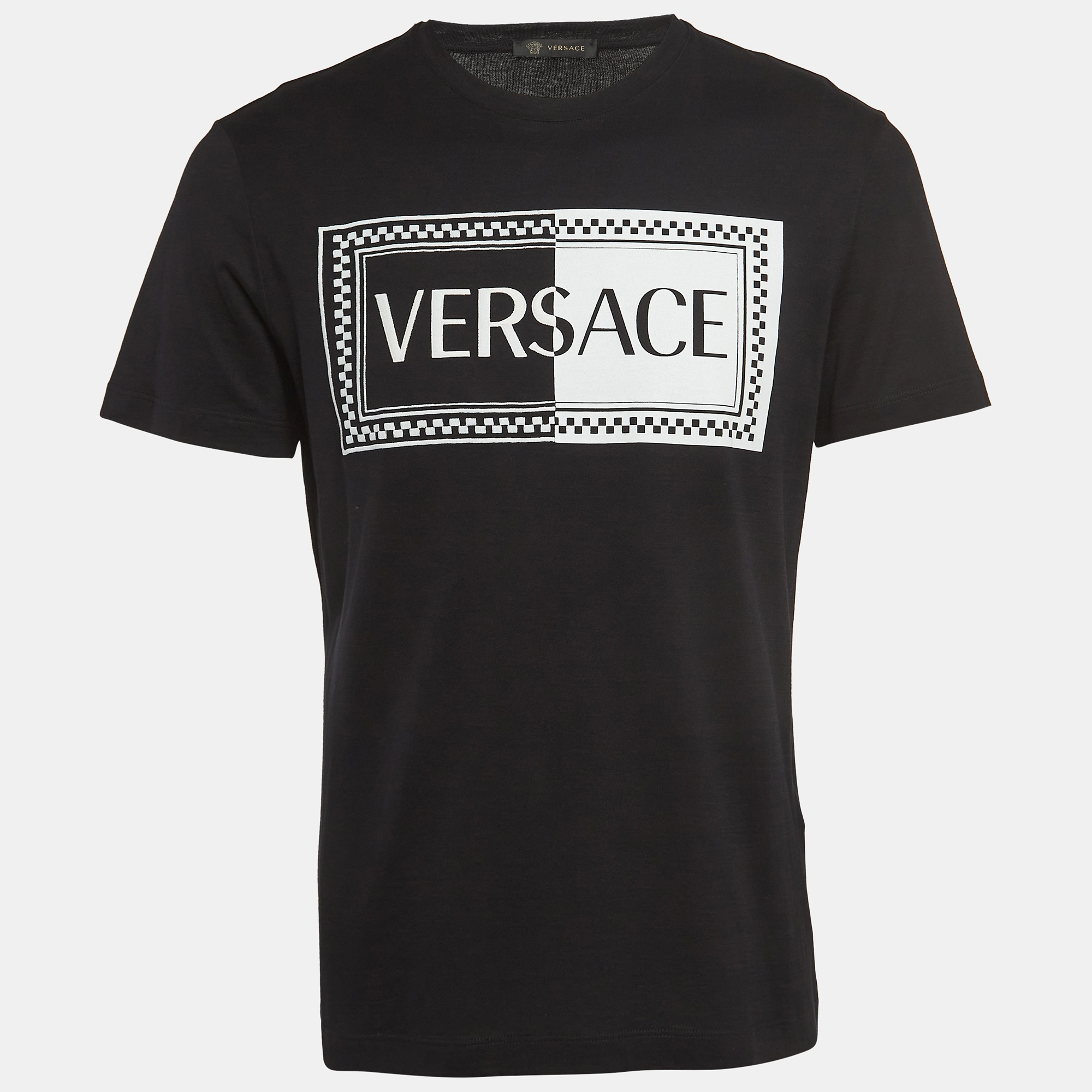 

Versace Black Logo Printed and Embroidered Cotton Crew Neck T-Shirt