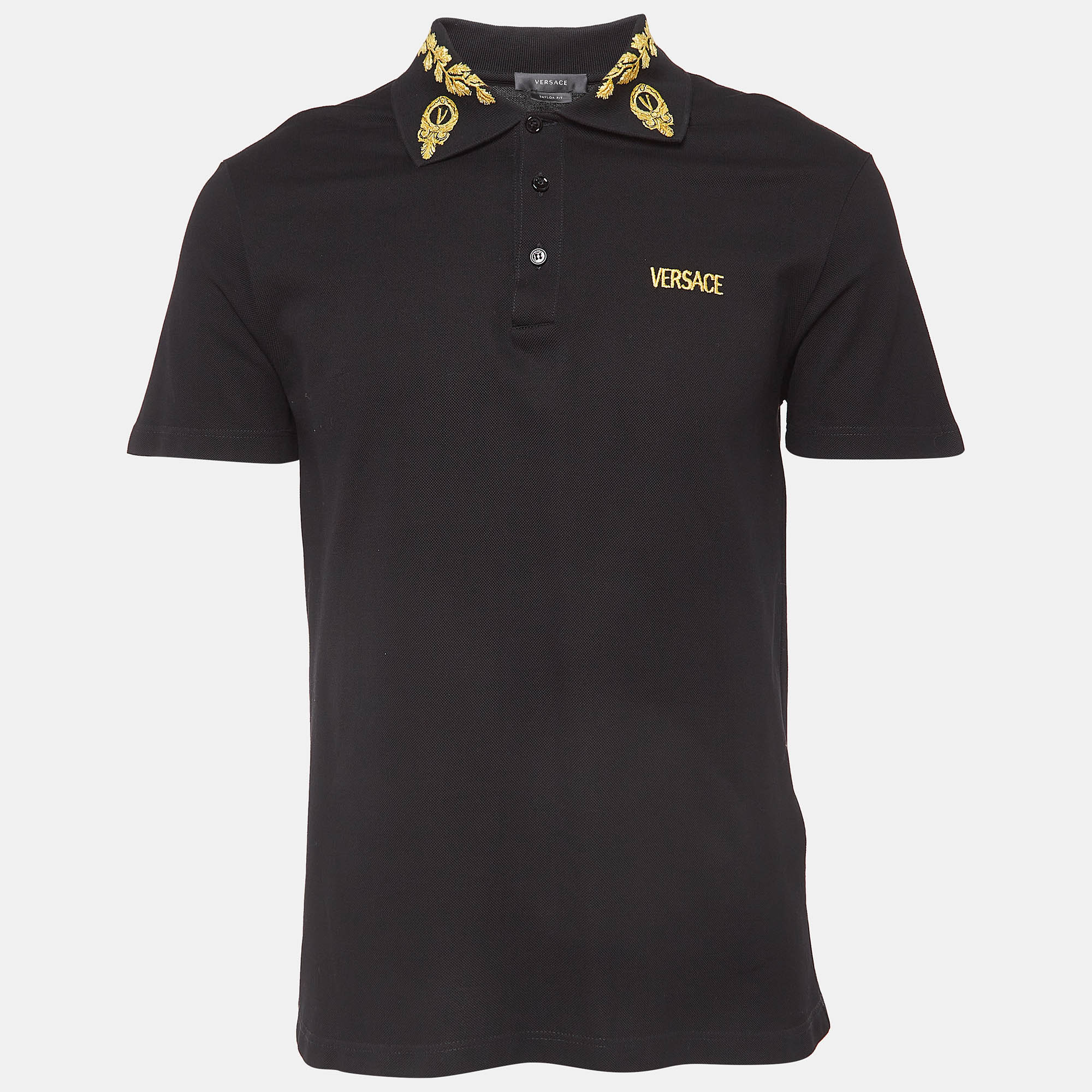 

Versace Black Embroidered Cotton Pique Polo Custom Fit T-Shirt