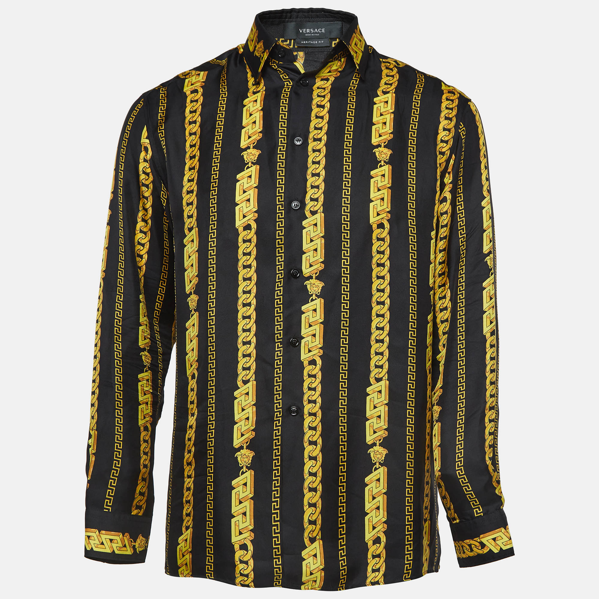 Versace Black/Yellow Printed Silk Shirt S