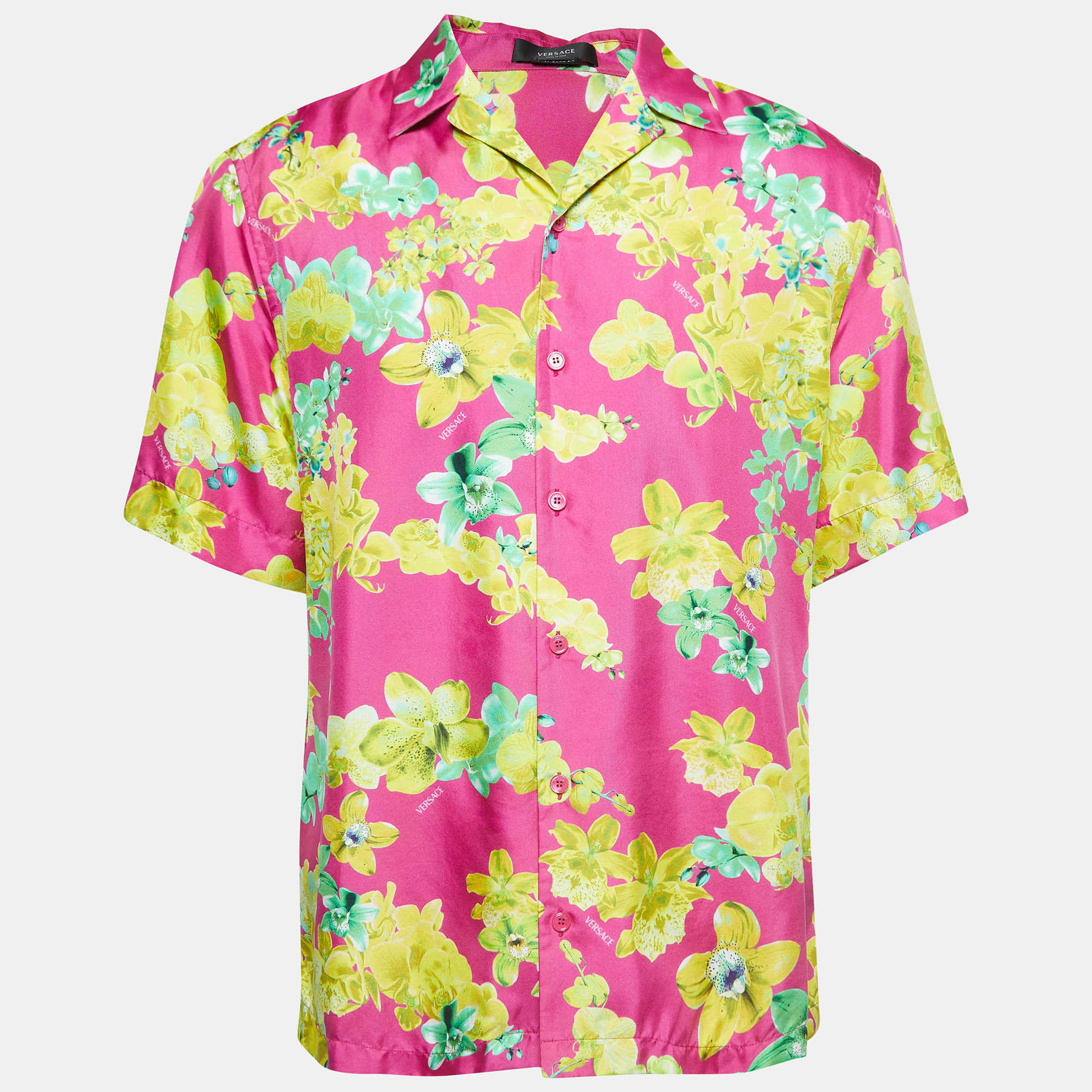 

Versace Pink Orchid Print Silk Twill American Fit Shirt