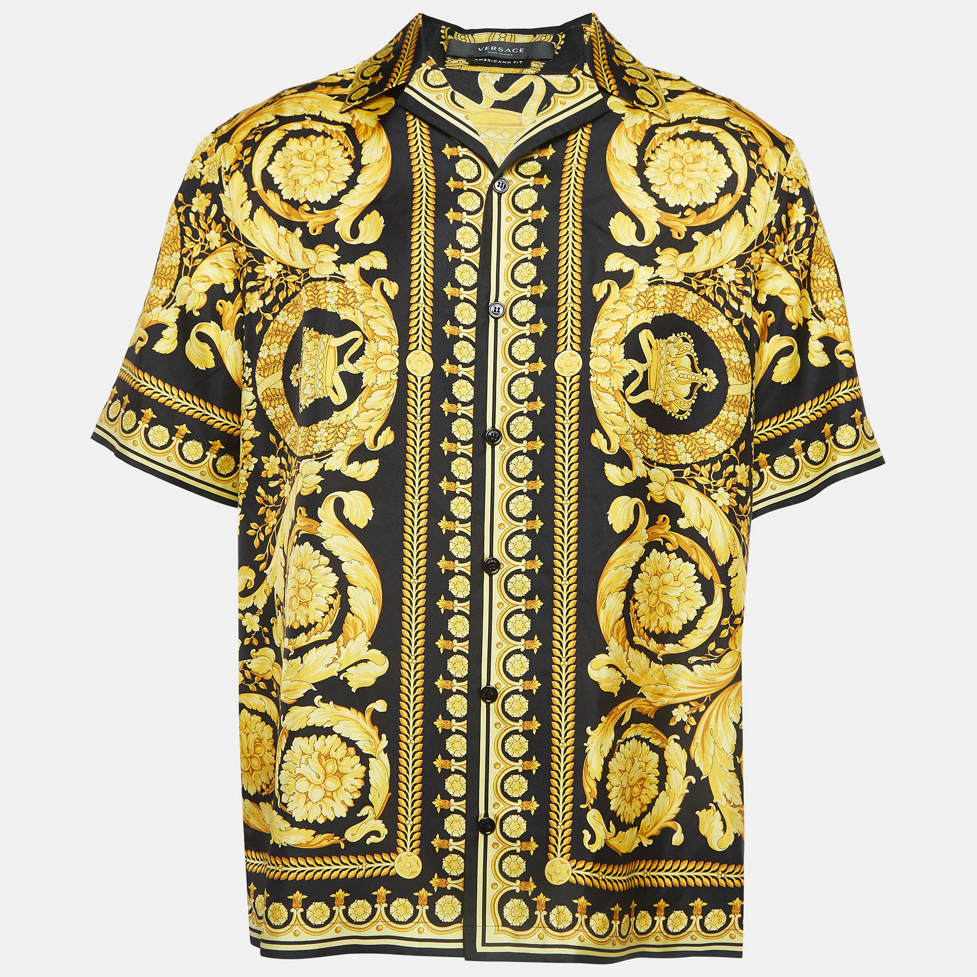 

Versace Black/Yellow Barocco Print Silk Twill Shirt