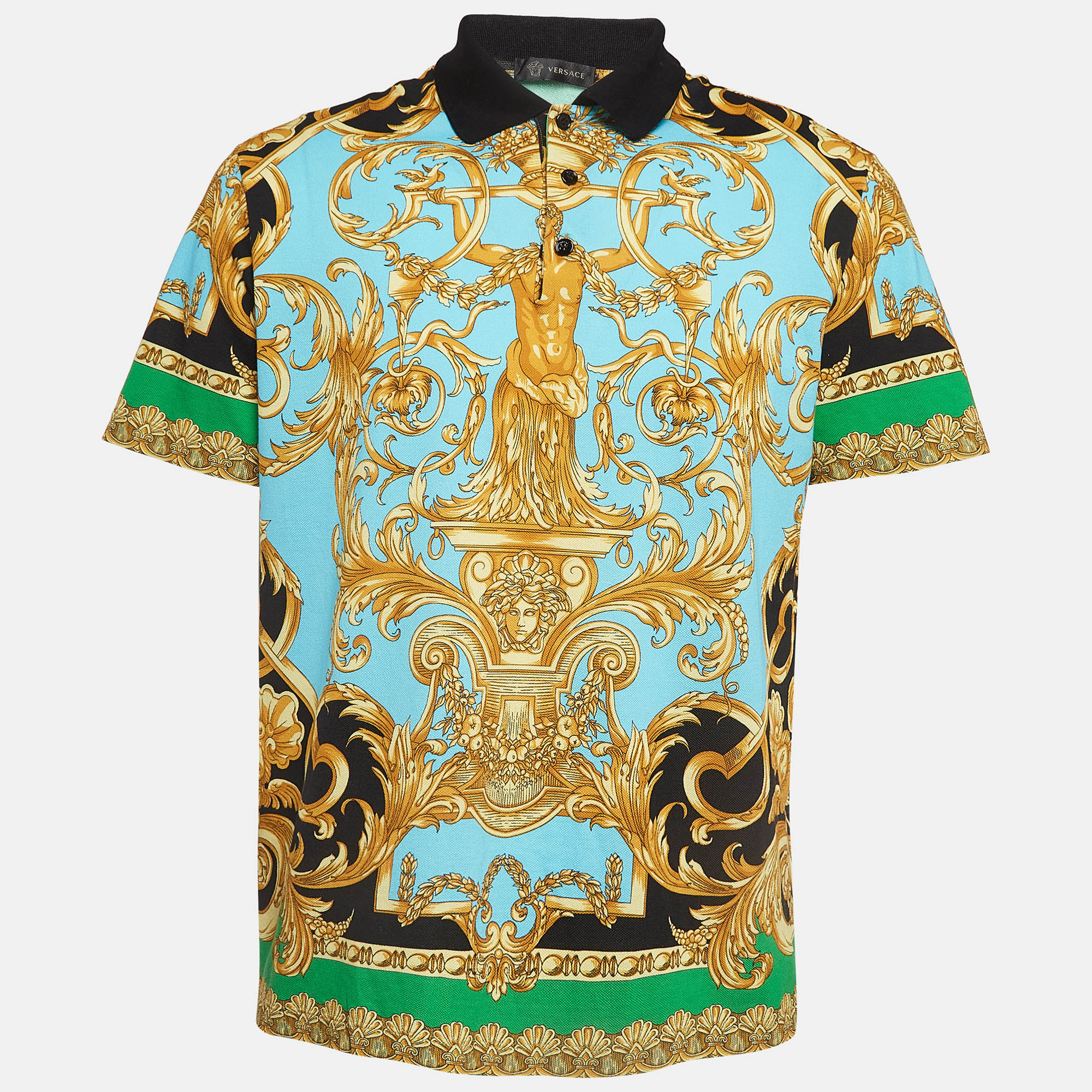 

Versace Multicolor Baroque Printed Knit Polo T-Shirt XL