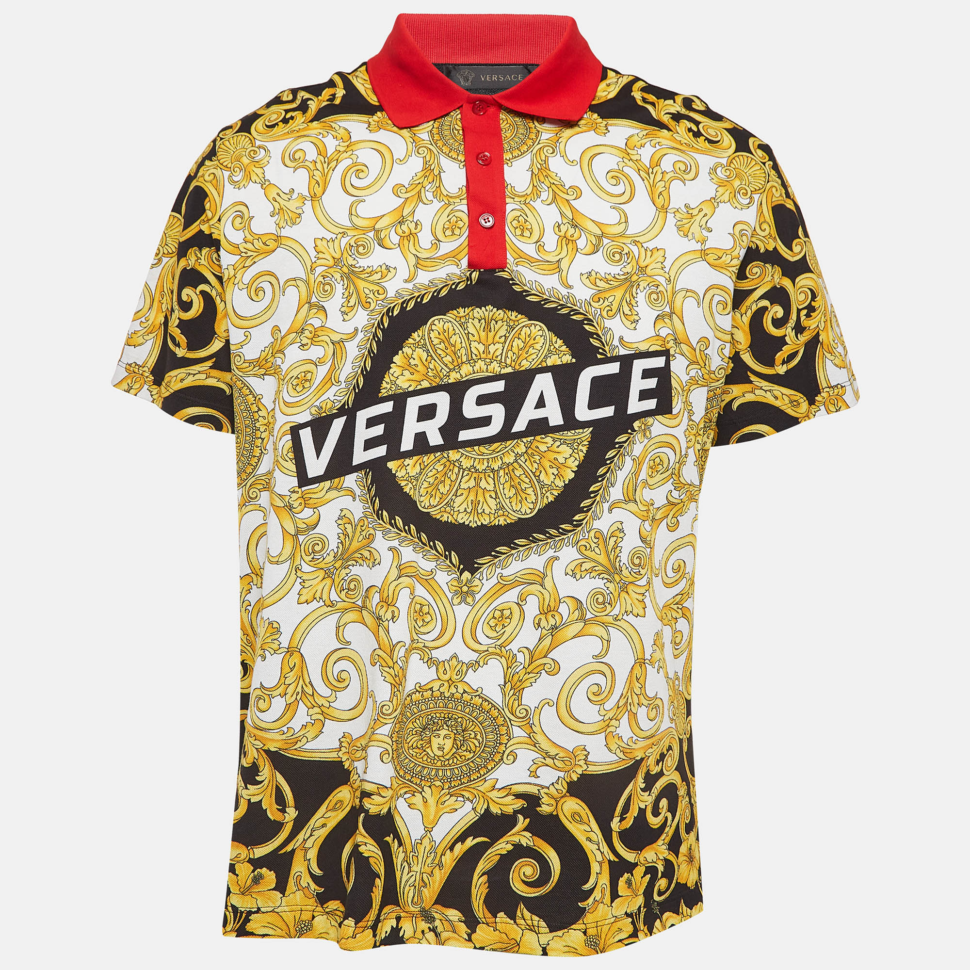 

Versace Black Baroque Print Cotton Polo T-Shirt XXL