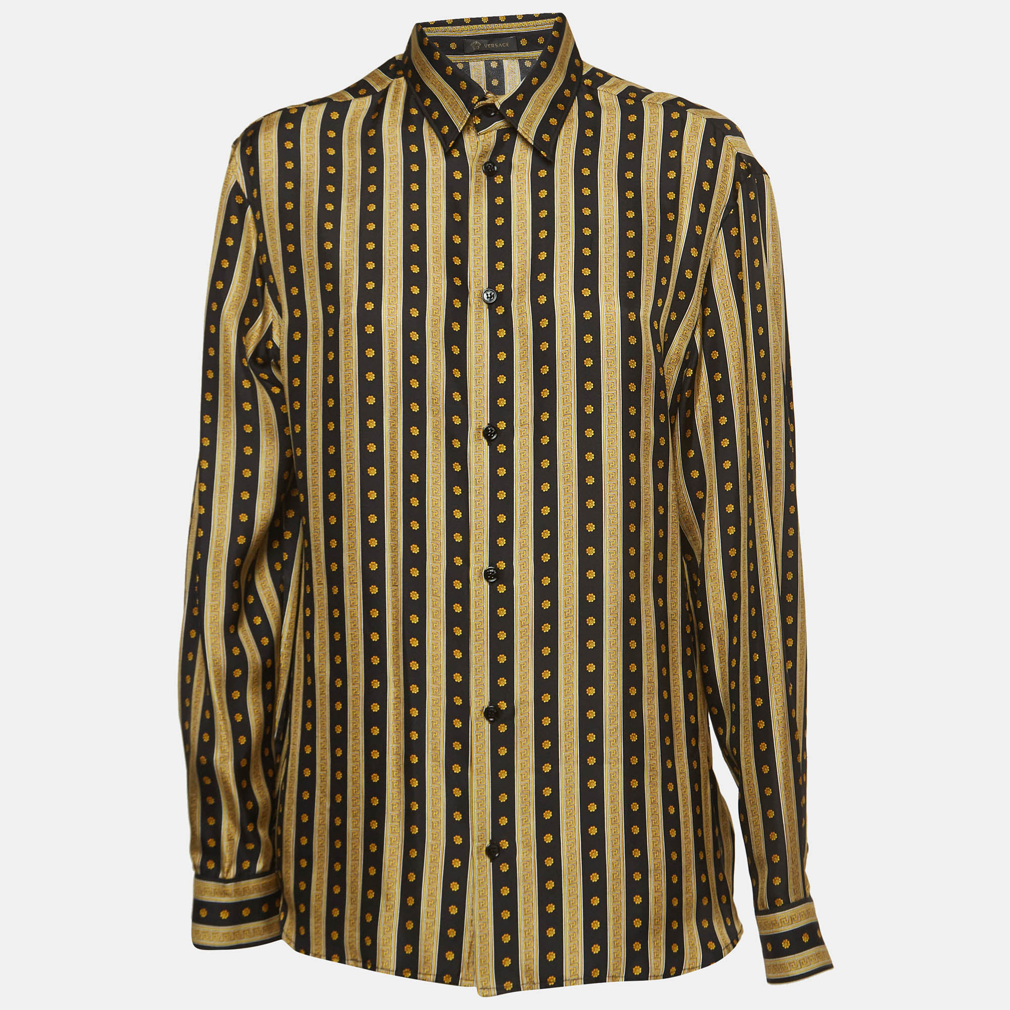 

Versace Black & Gold Greca Print Silk Buttoned Up Shirt M