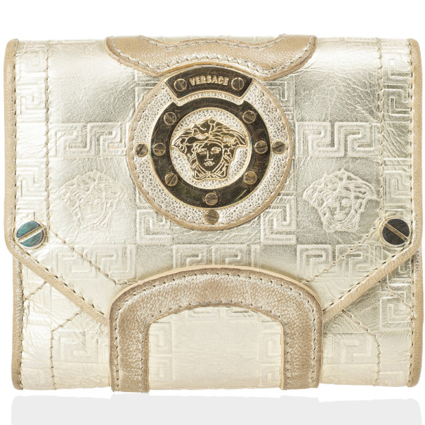 مملوكة مسبقًا Versace Gold Embossed Leather Wallet