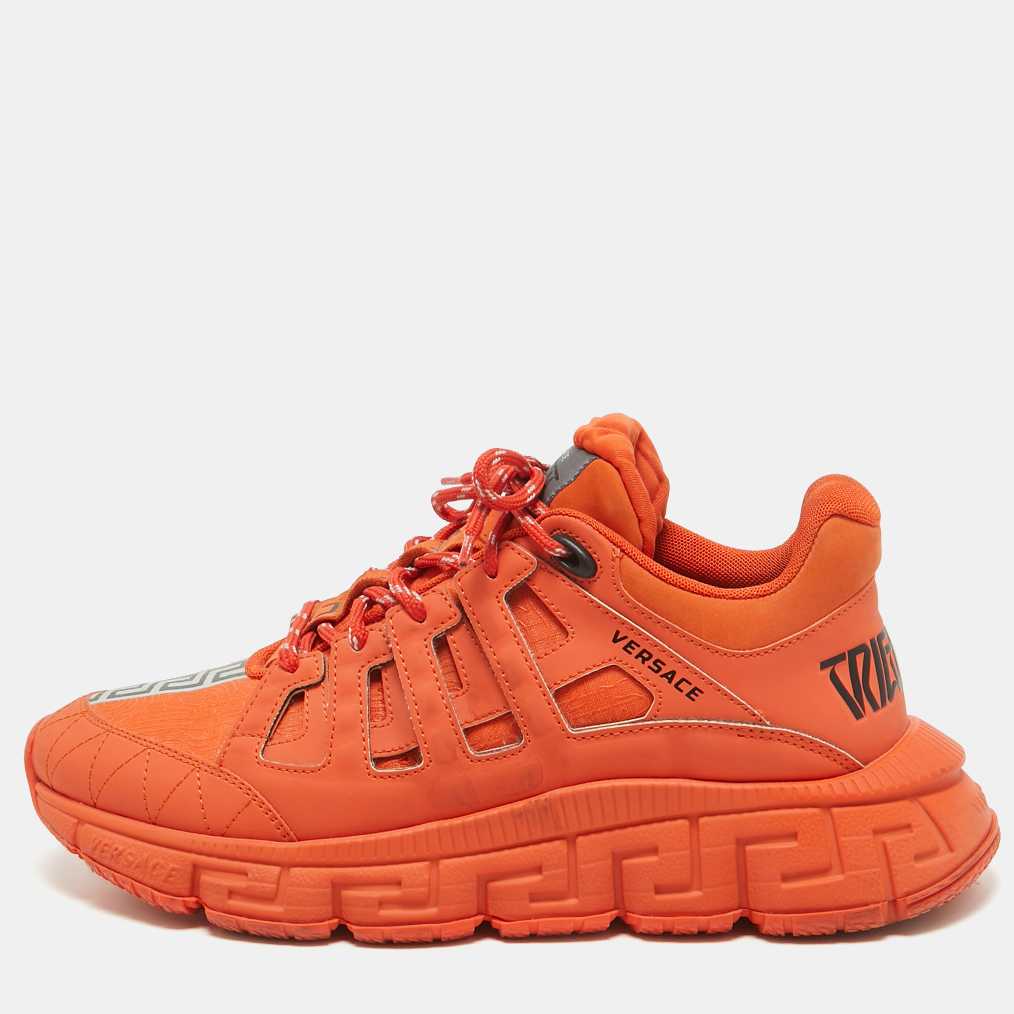 

Versace Orange Canvas and Leather Trigreca Lace Up Sneakers Size