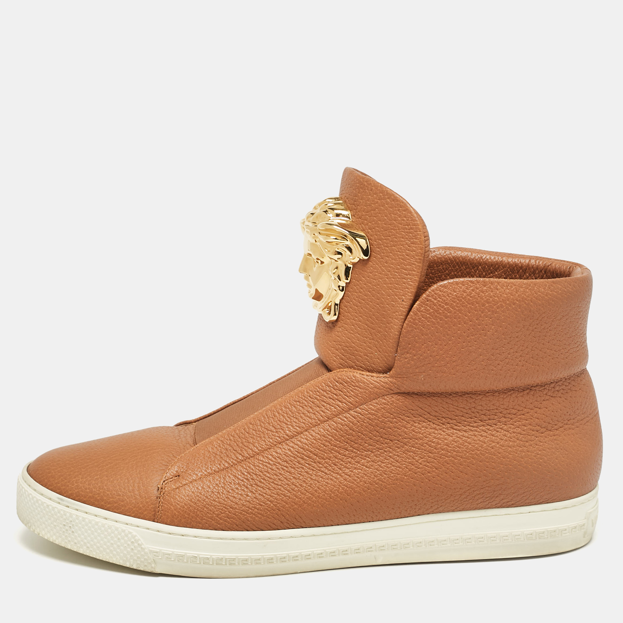 

Versace Brown Leather Palazzo Medusa High Top Sneakers Size