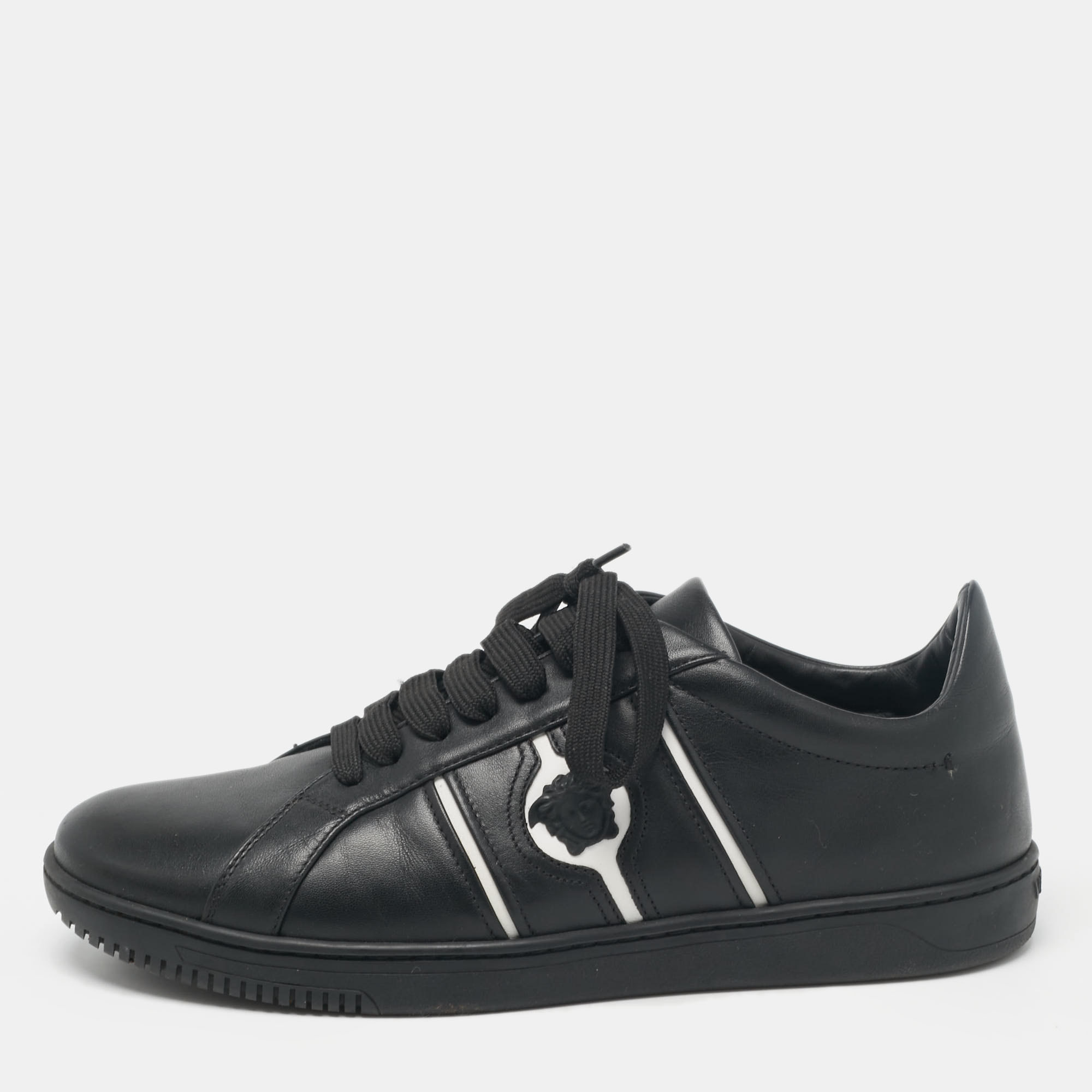 

Versace Black Leather Medusa Lace Up Sneakers Size