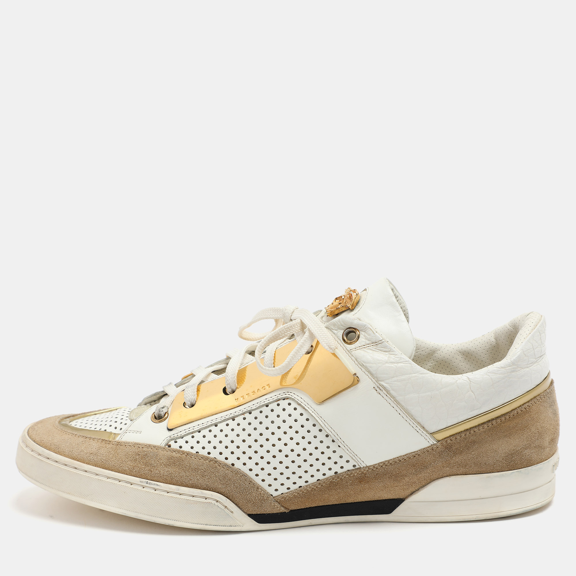 

Versace White/Beige Leather and Suede Medusa Low Top Sneakers