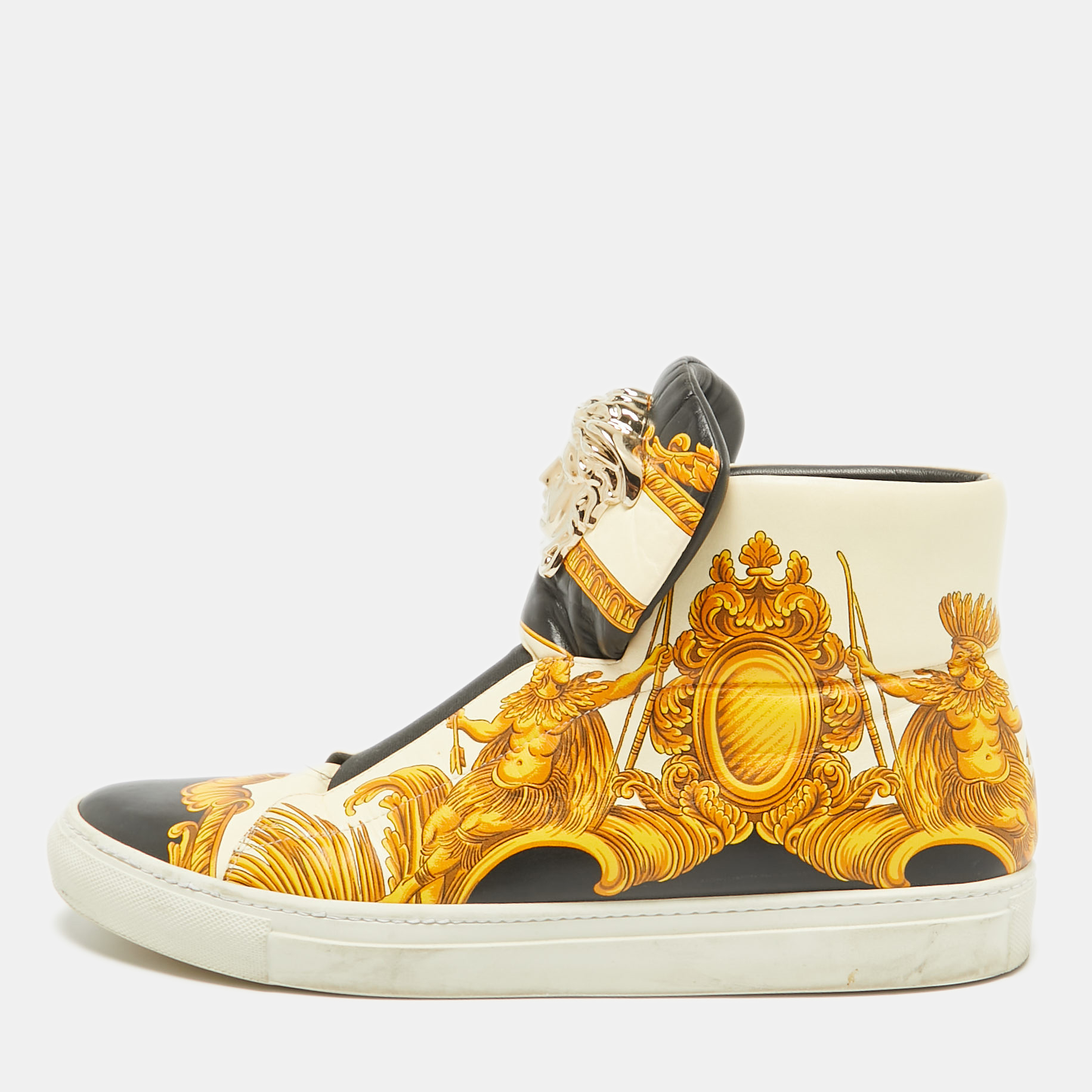 

Versace Cream/Black Leather Medusa High Top Sneakers Size