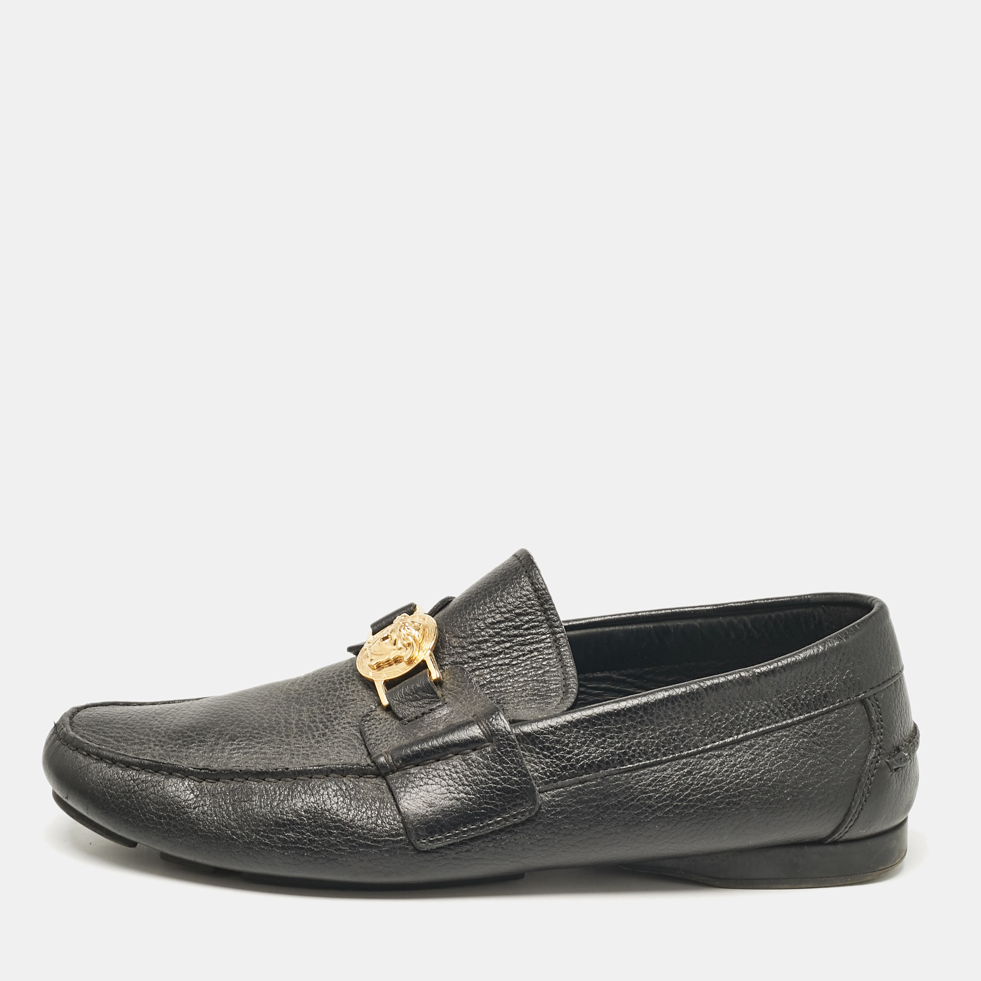 

Versace Black Leather Medusa Buckle Loafers Size