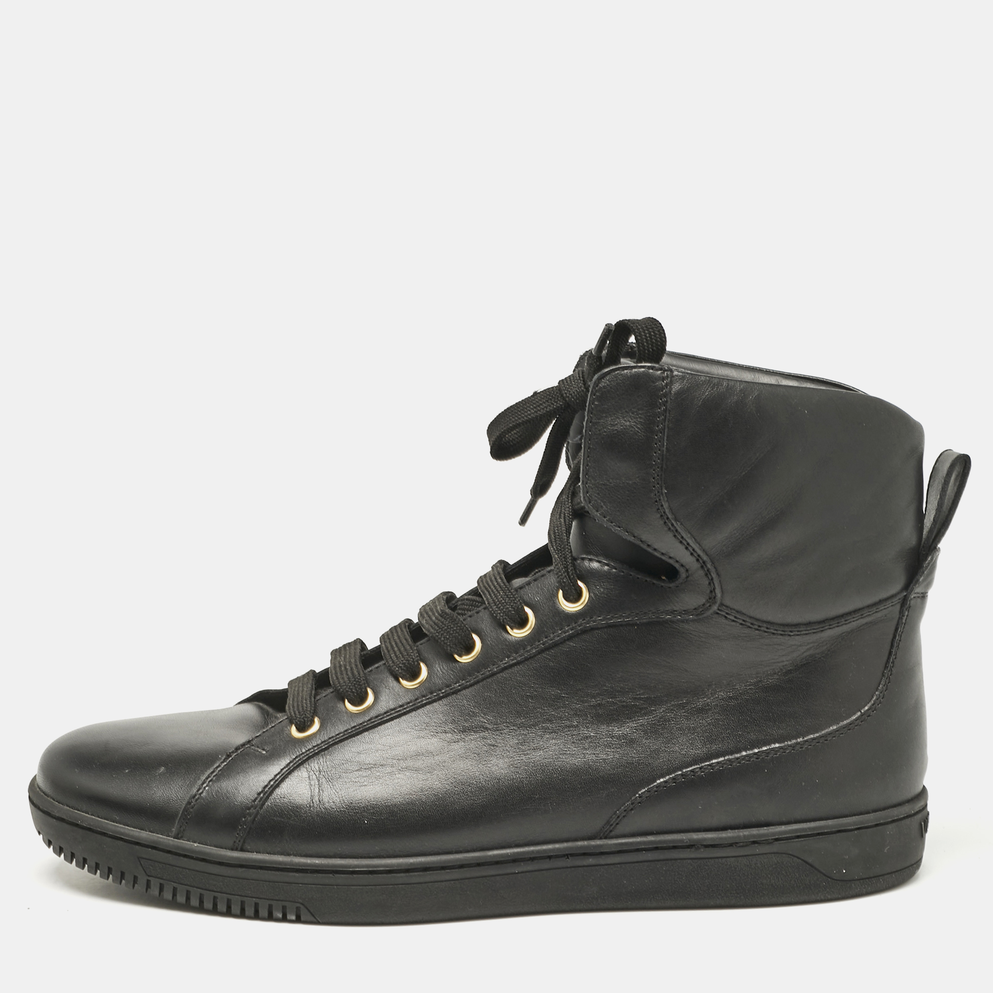 

Versace Black Leather High Top Sneakers Size